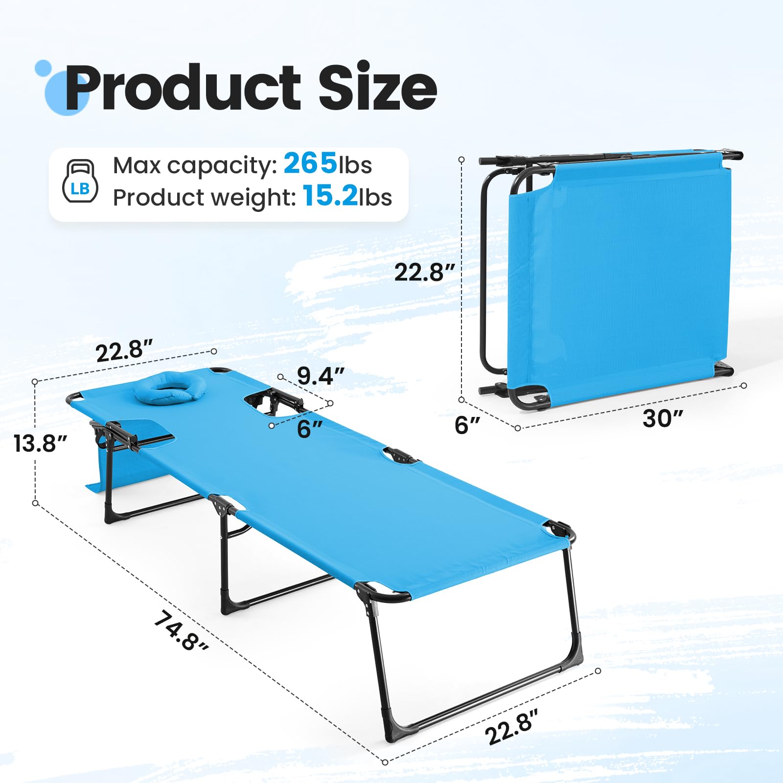 KING BIRD 5-Position Beach Chaise with Face Hole (300LBS) - Blue