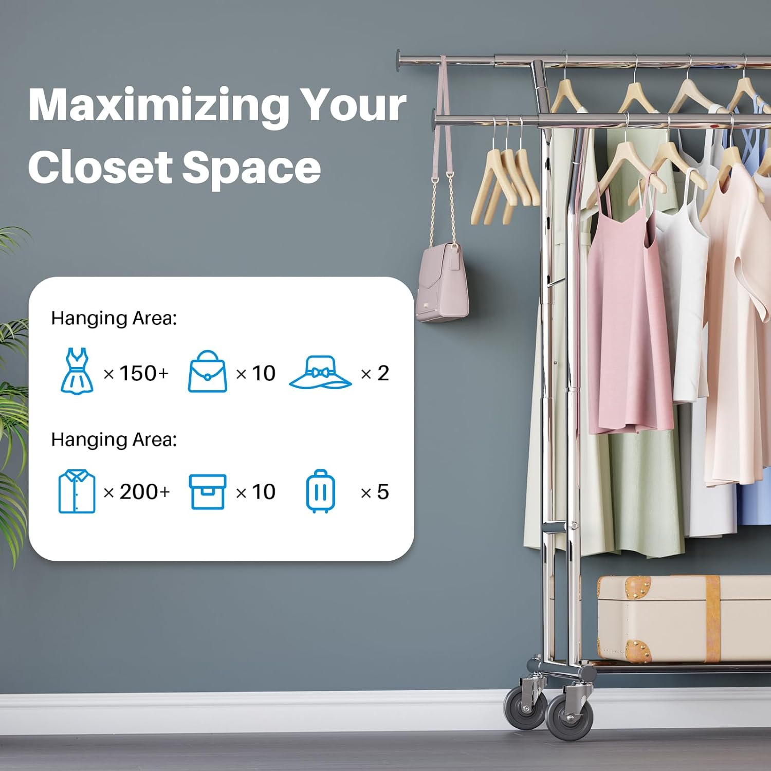 HOKEEPER Collapsible Garment Rack with Shelves