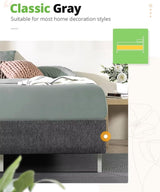 A sleek gray bed base blending seamlessly with modern home decor styles, offering a minimalist and functional aesthetic.