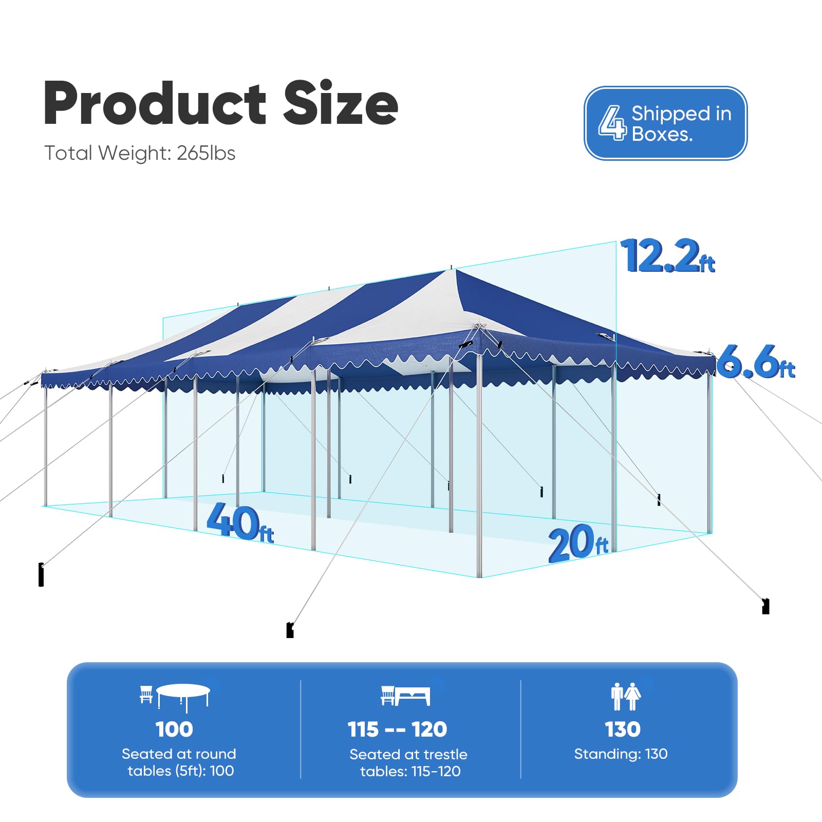 Quictent 20'x40' Fire Retardant Party Tent - Striped Blue
