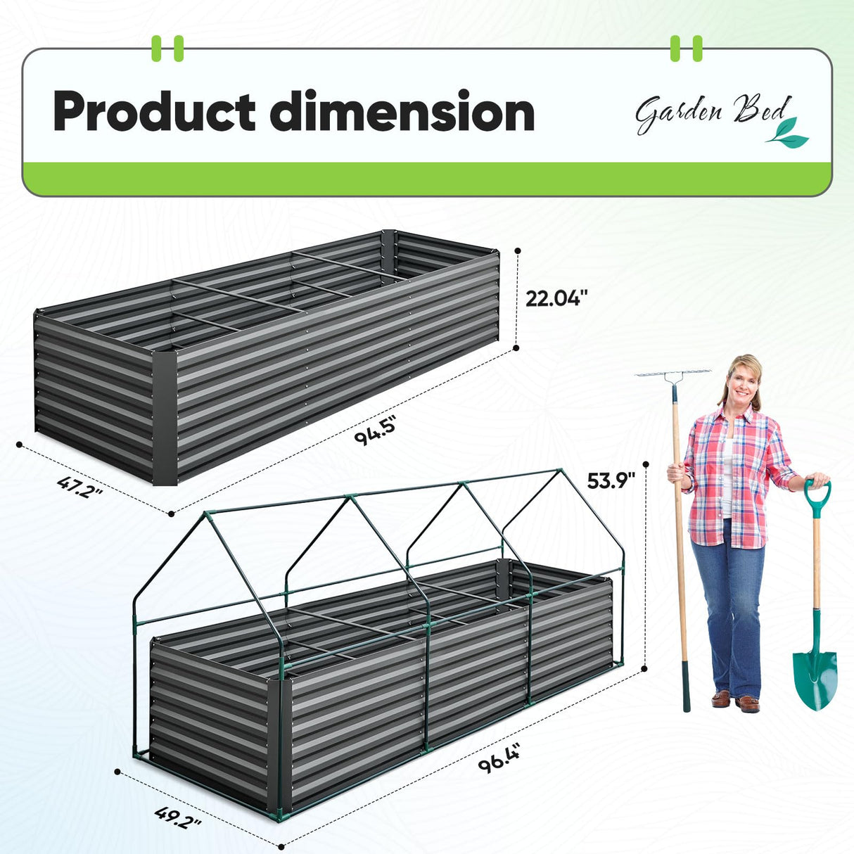 Quictent 8'x4'x2' Galvanized Raised Garden Bed with Cover - Green
