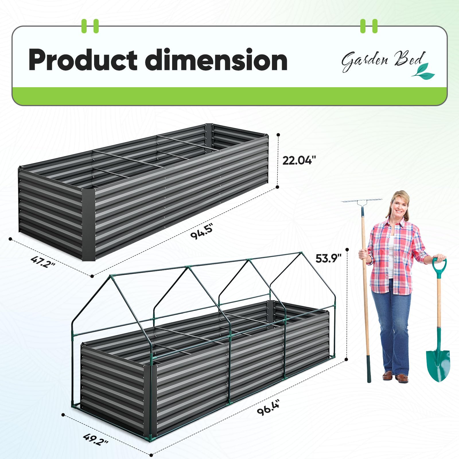 Quictent 8'x4'x2' Galvanized Raised Garden Bed with Cover - Green