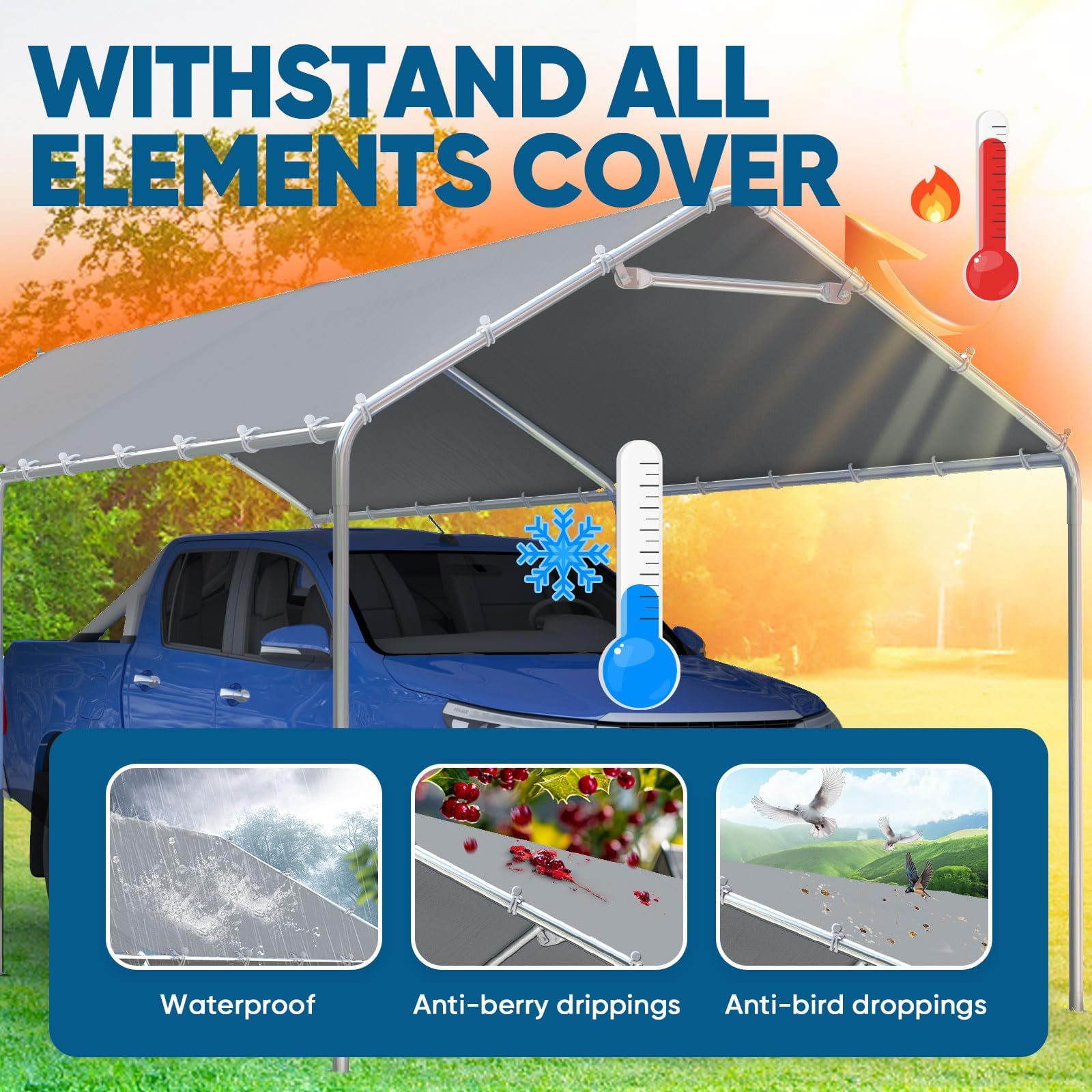Quictent 10'x20' Galvanized Steel Carport Canopy - Gray