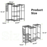 Product size diagram of the closet clothes rack, providing detailed dimensions to help buyers visualize how it fits into their space.