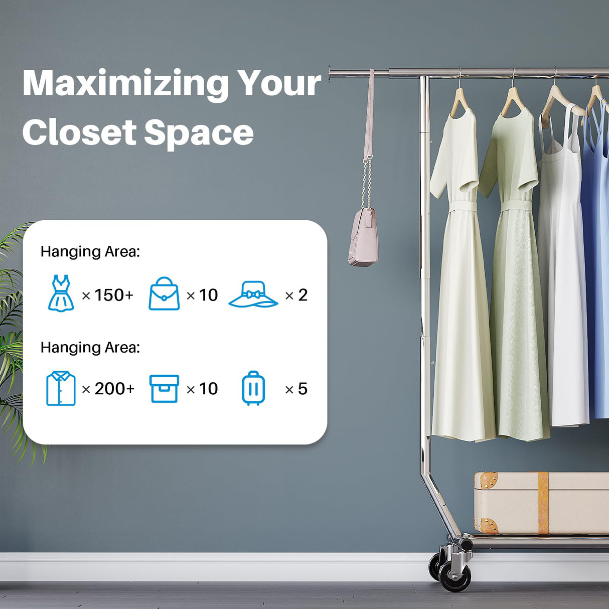 HOKEEPER 75"W 300LBS Adjustable Garment Rack