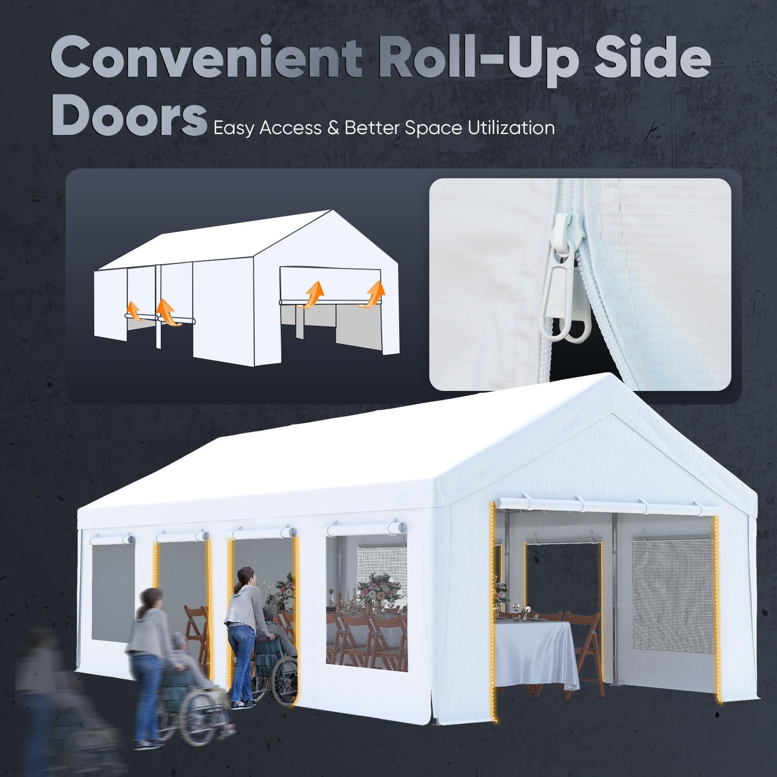 Quictent 13'x25' Snowproof Steel Carport with Zipper Doors - White