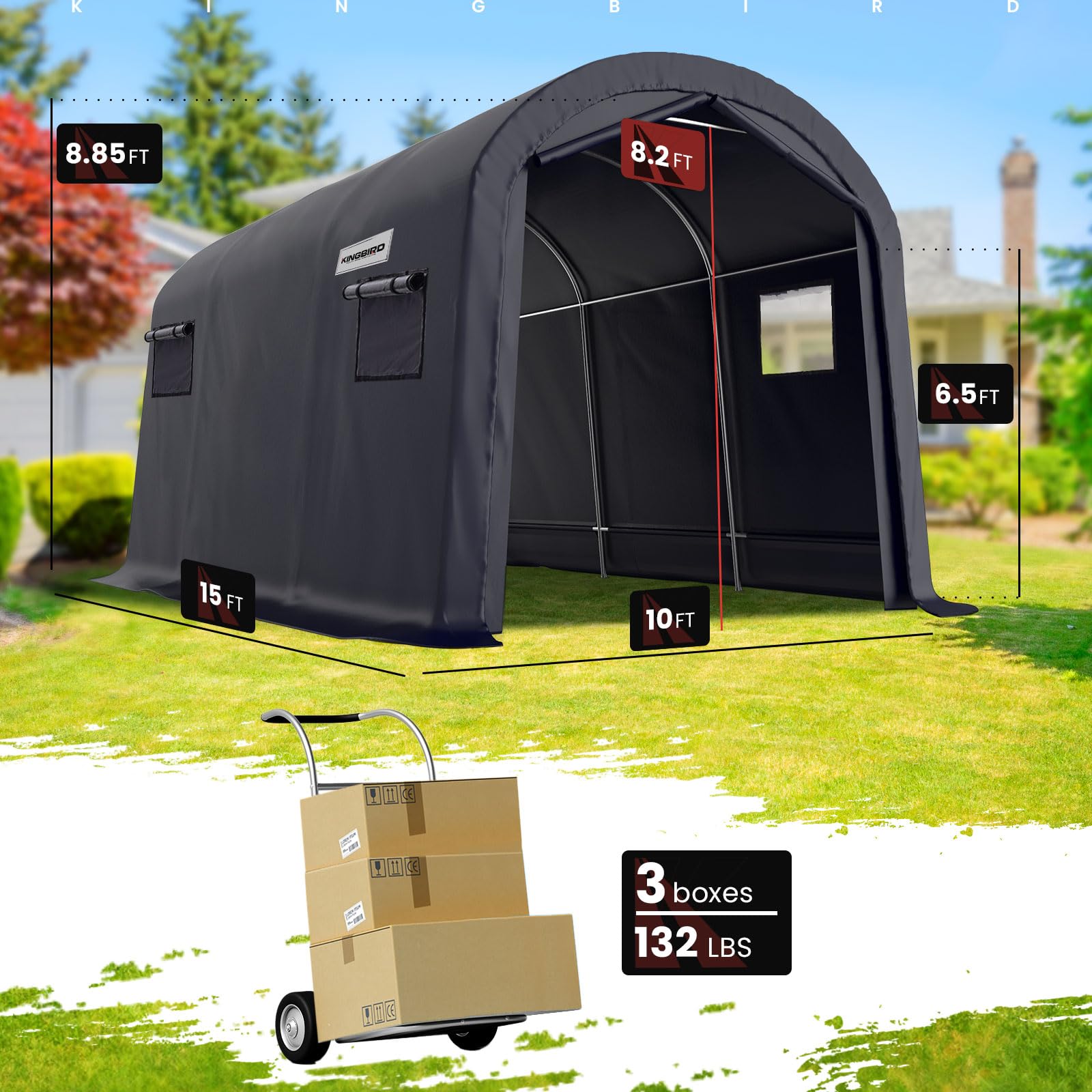 KING BIRD 10'x15' Round Ventilated Carport Tent