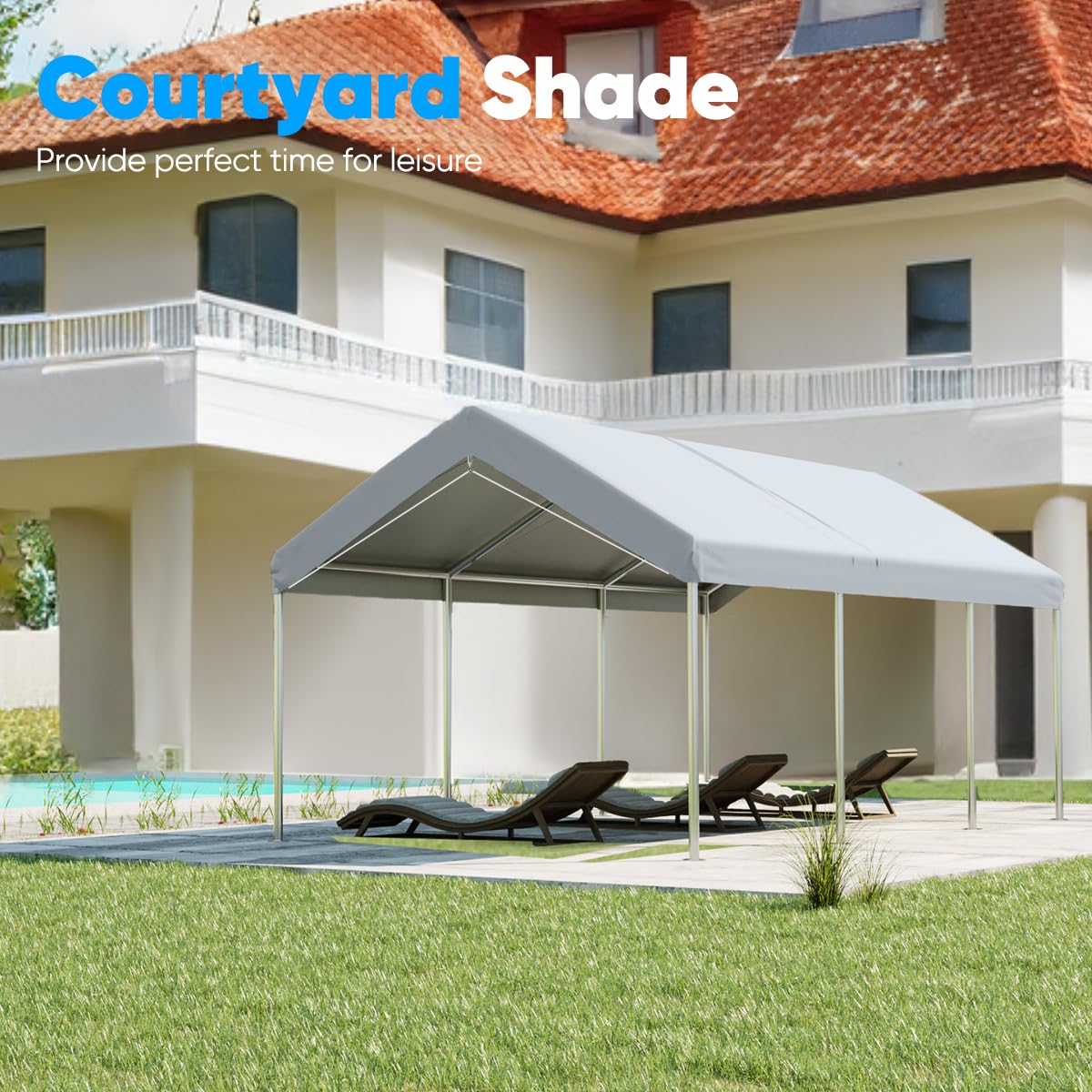 Quictent 10'x20' Galvanized Steel Car Carport- Gray