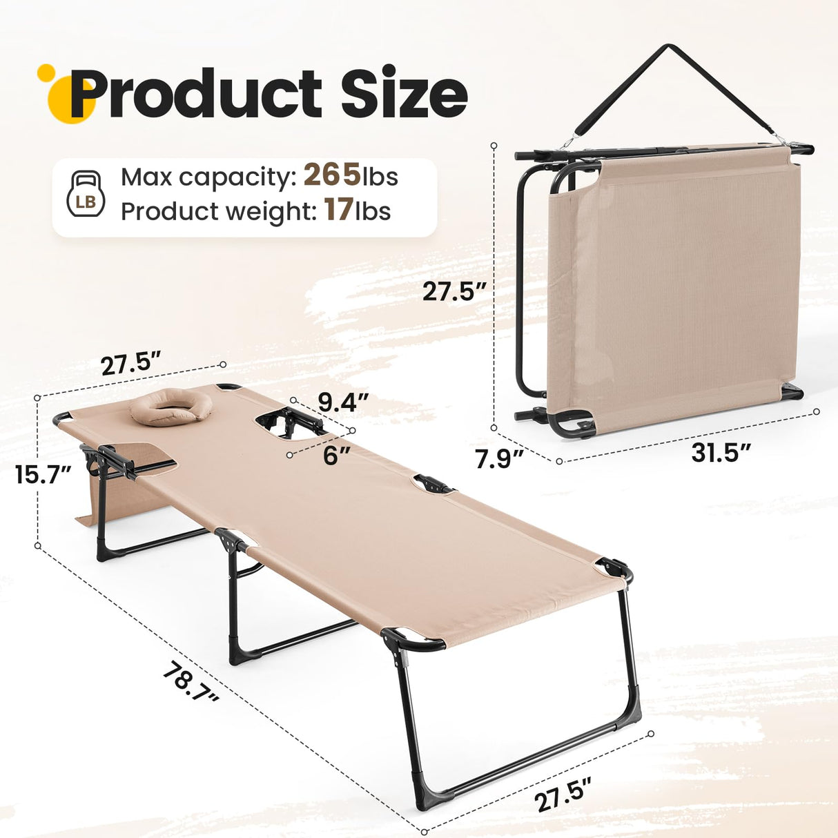 MAXLEAD HOME 5-Position Beach Chaise with Face Cradle (350LBS)