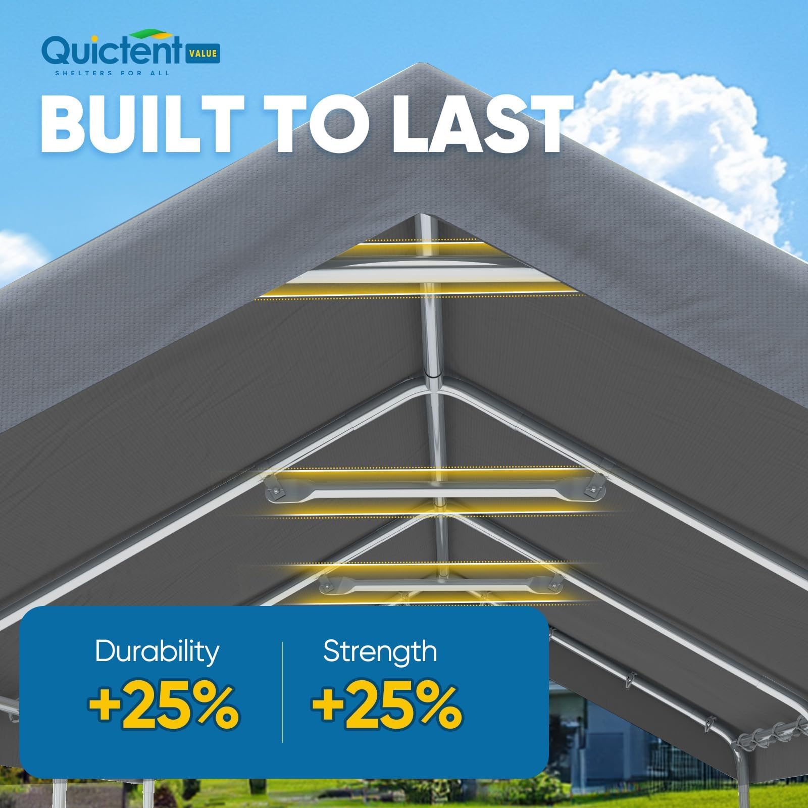 Quictent 10'x20' Reinforced Carport with Hanging Edge - Gray
