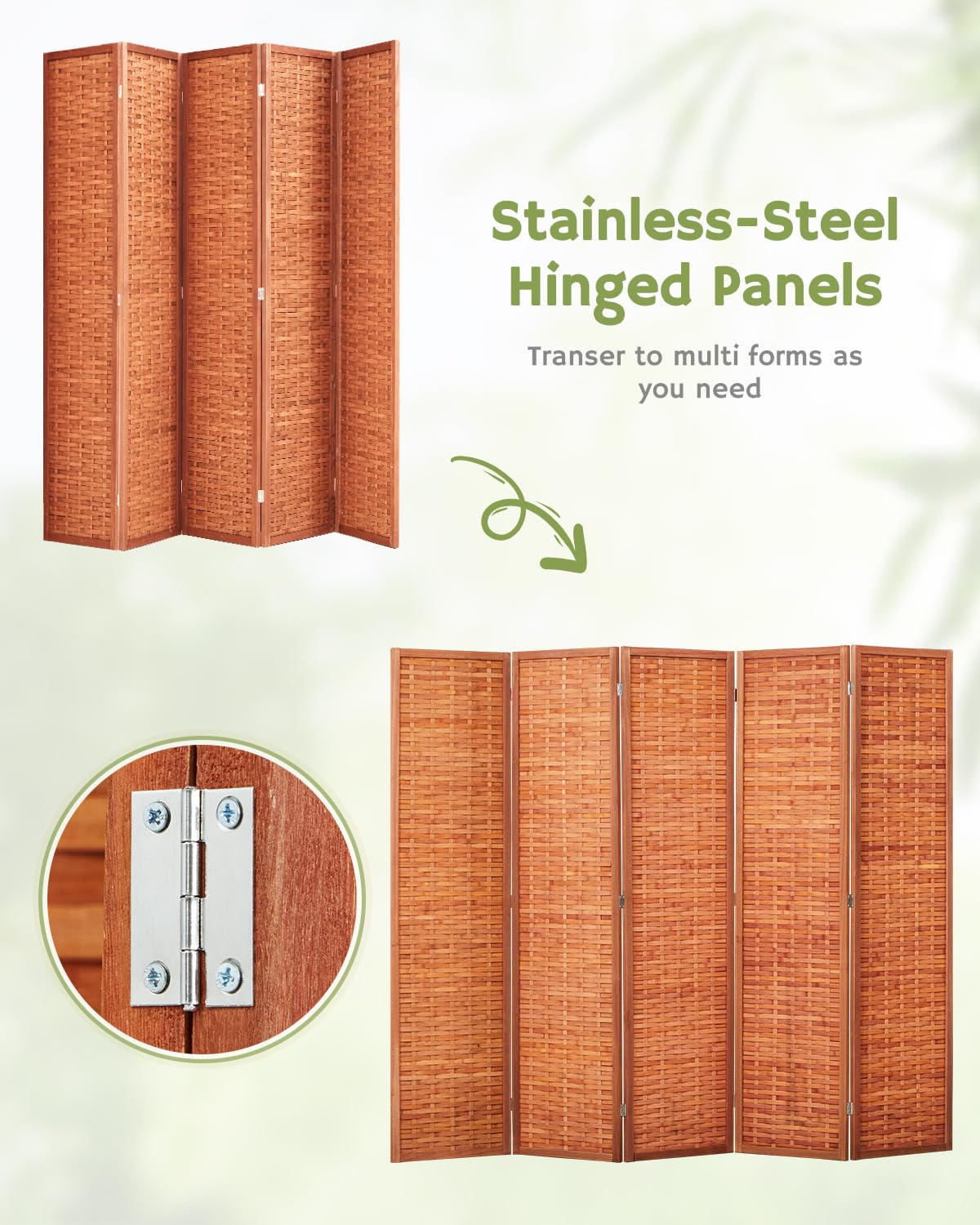 JOSTYLE Bamboo Privacy Screen - Saddle Brown (5-Panel)