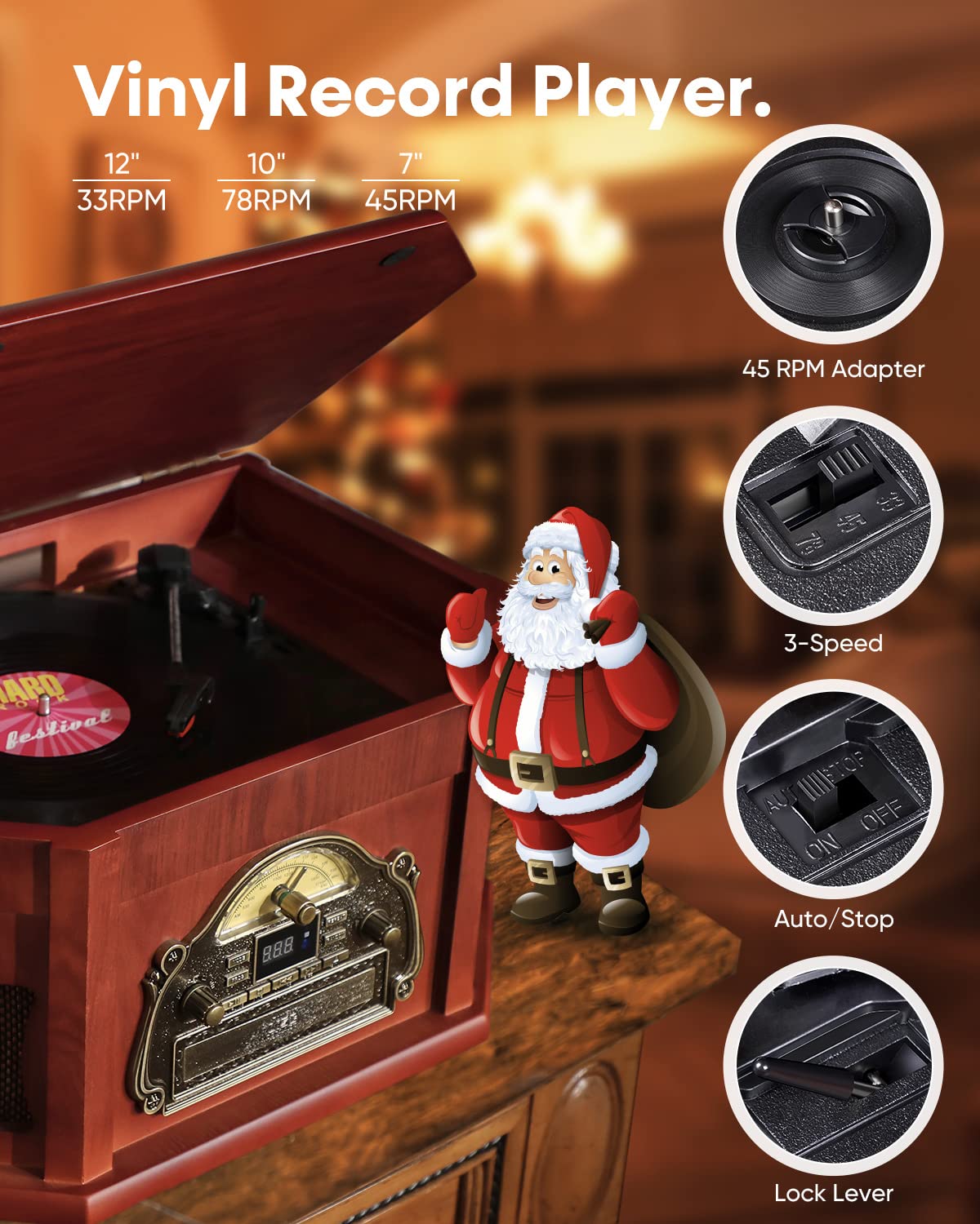 ORCC 10-in-1 Bluetooth Record Player with Speakers - REC