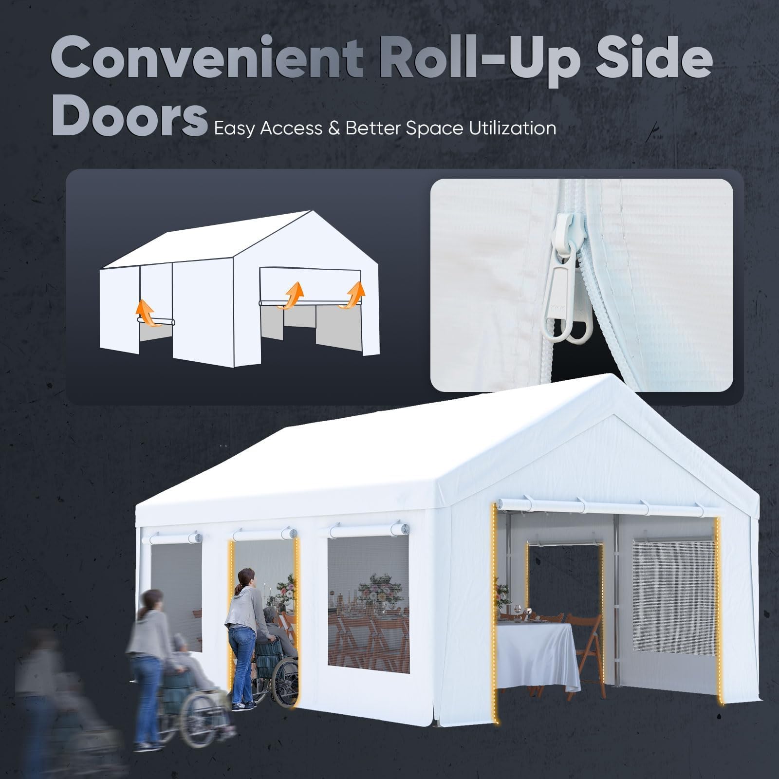Quictent 12'x20' Snowproof Steel Carport with Zipper Doors - White