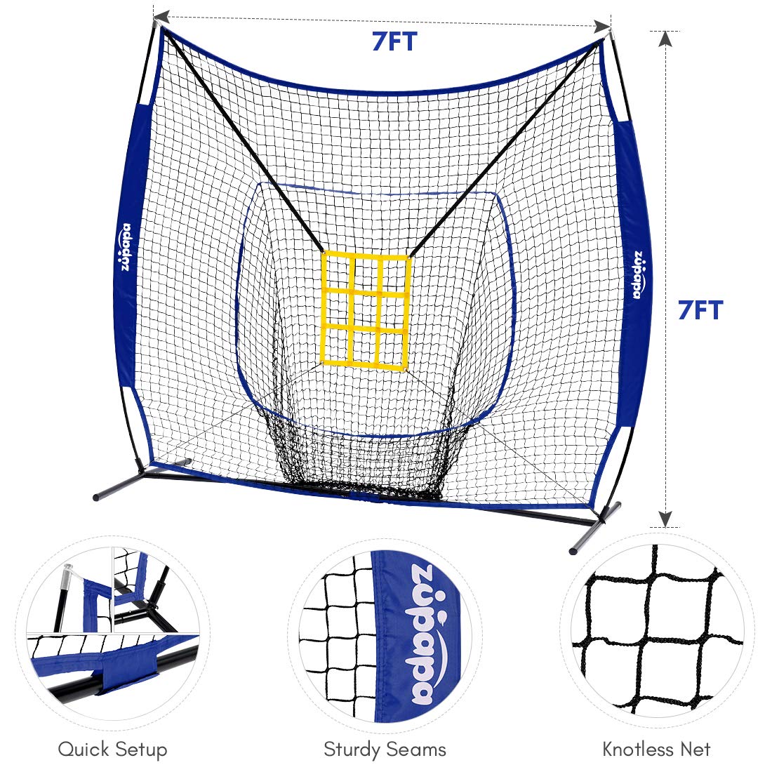 Zupapa 7'x7' Baseball Softball Net Tee Caddy Practice Combo - Blue