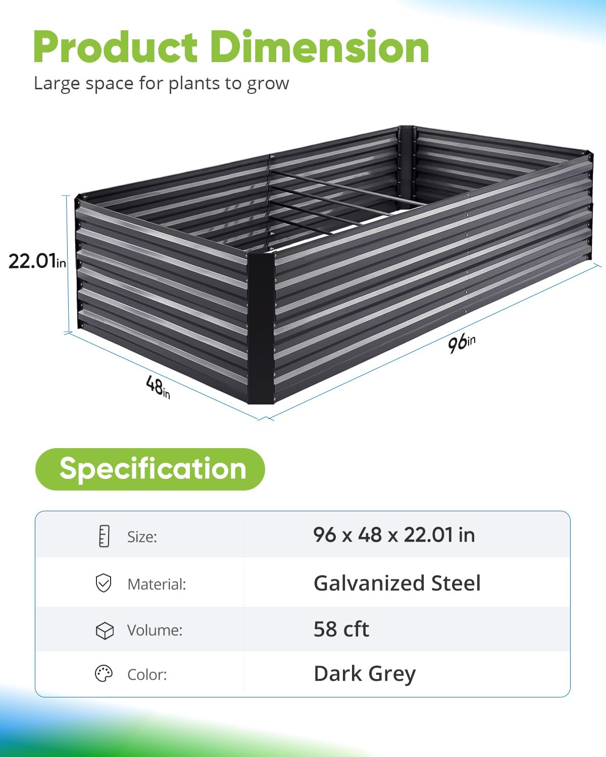 Quictent 8'x4'x2' Tall Raised Garden Bed - Dark Grey