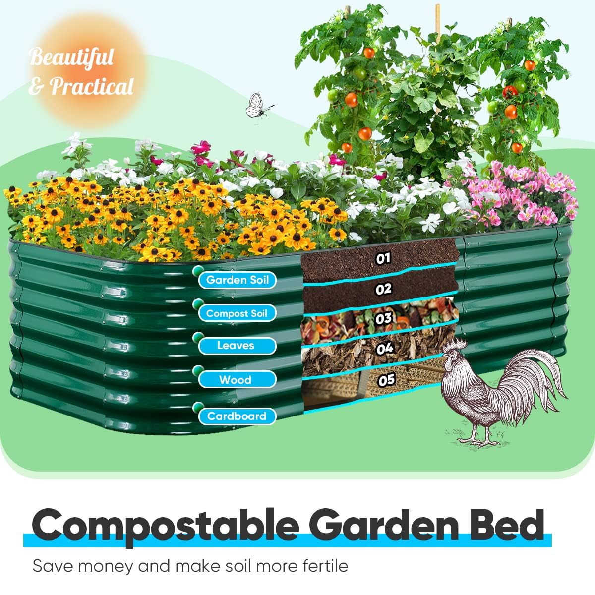 Quictent 8'x4'x2' Oval Raised Garden Bed Kit - Dark Green