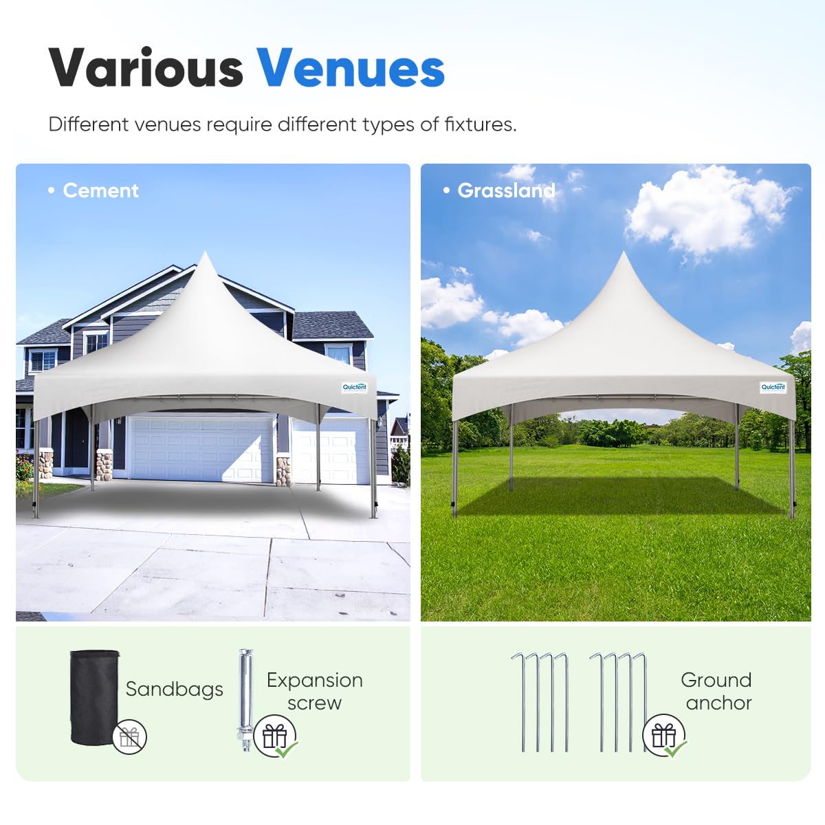 Quictent 20'x20' Fire Retardant High Peak Party Tent - White