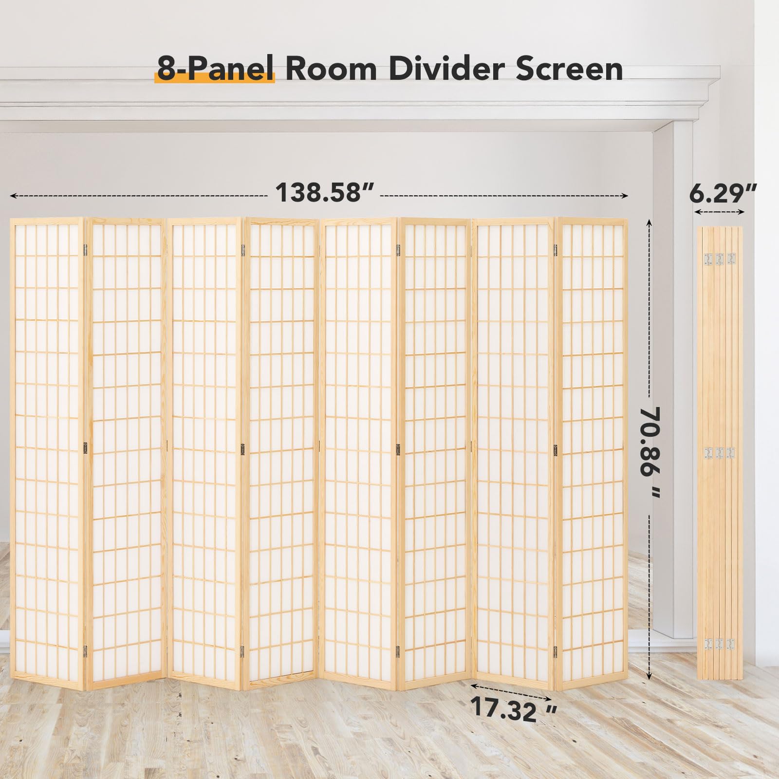 JOSTYLE Folding Privacy Screen - Natural (8-Panel)
