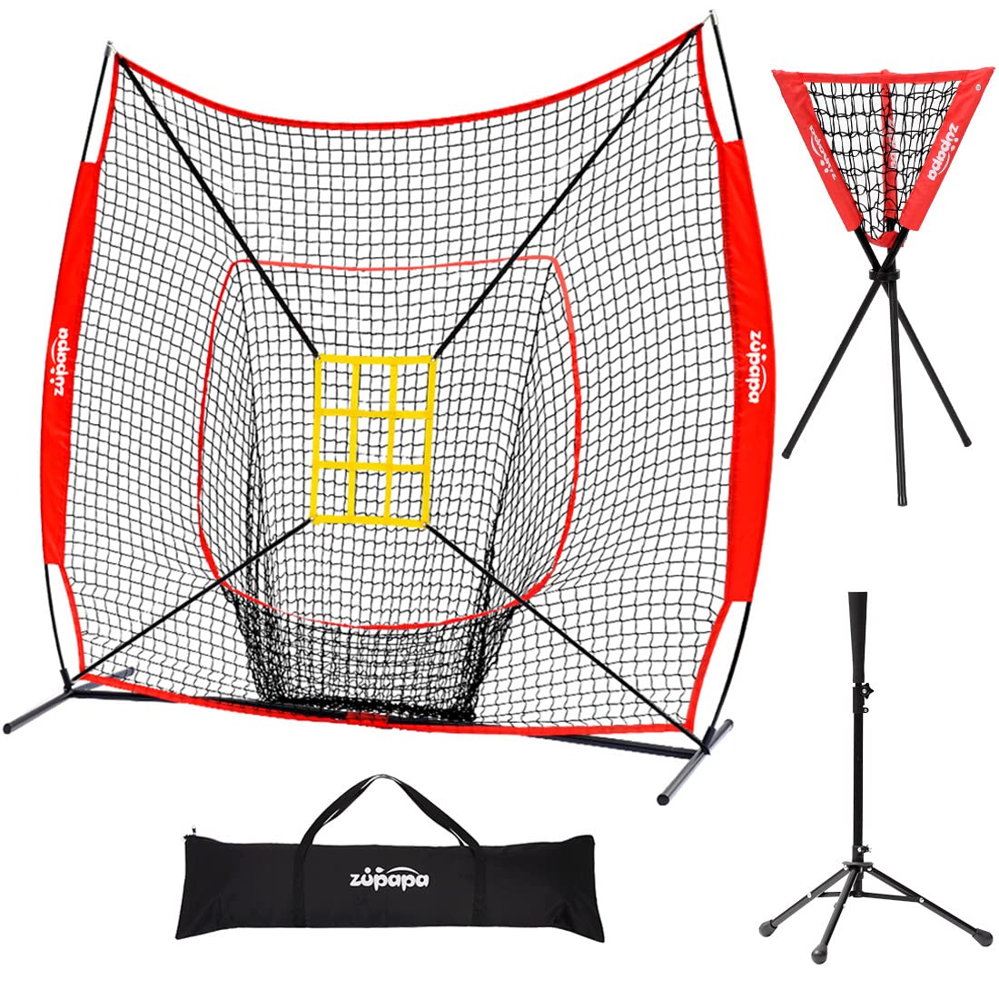 Zupapa 7'x7' Baseball Softball Net Tee Caddy Practice Combo