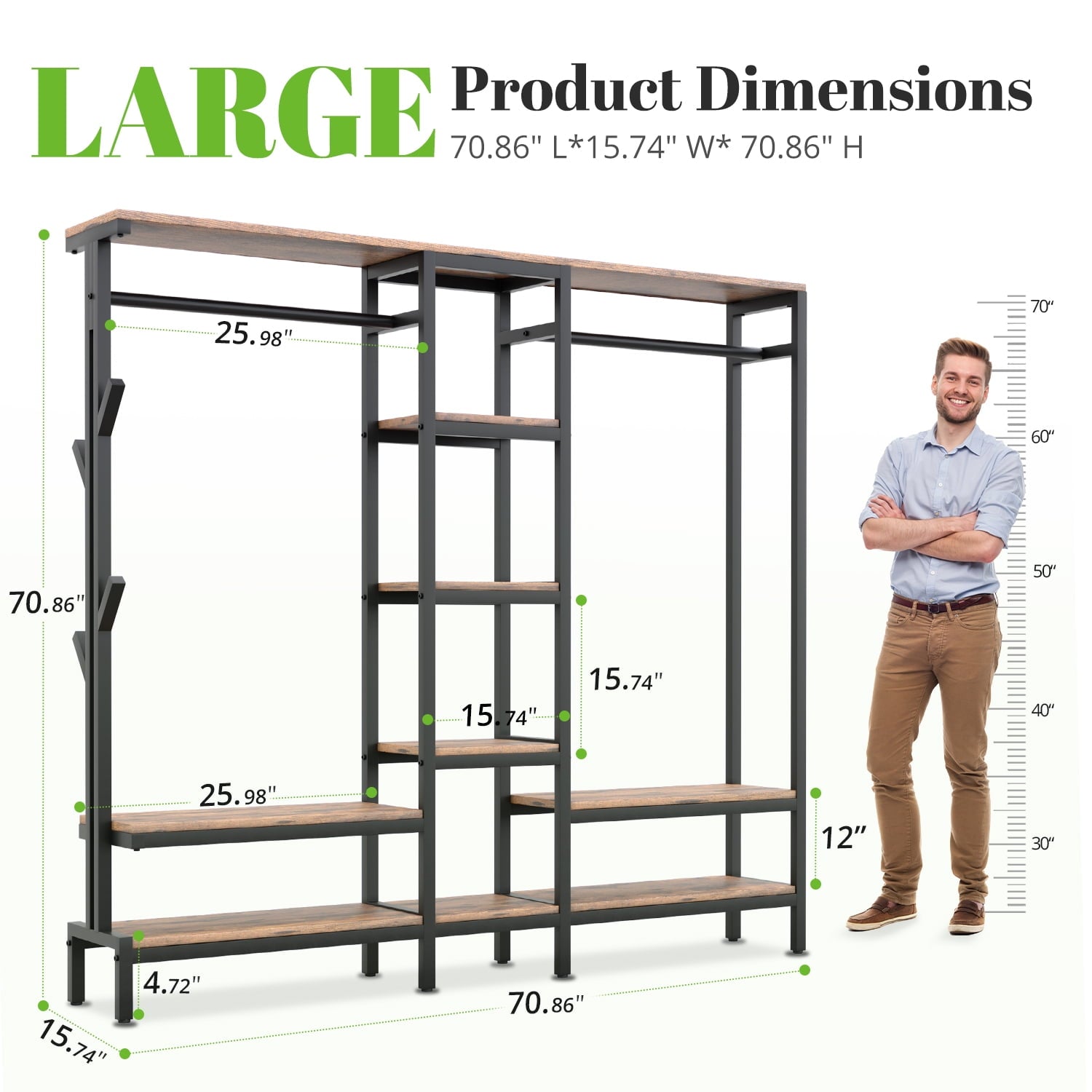 HOKEEPER XL Freestanding Closet Organizer with Coat Rack