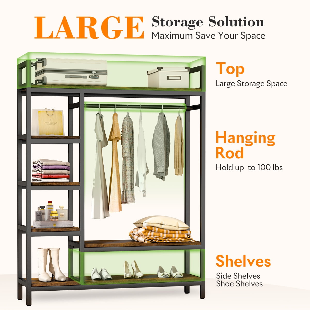 HOKEEPER 600LBS Heavy Duty Clothing Rack with Shelves