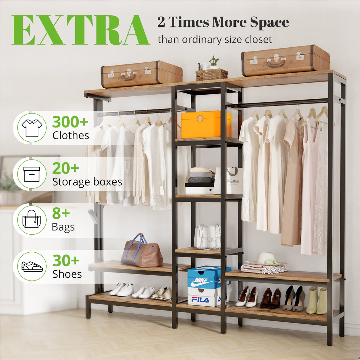 HOKEEPER XL Freestanding Closet Organizer with Coat Rack