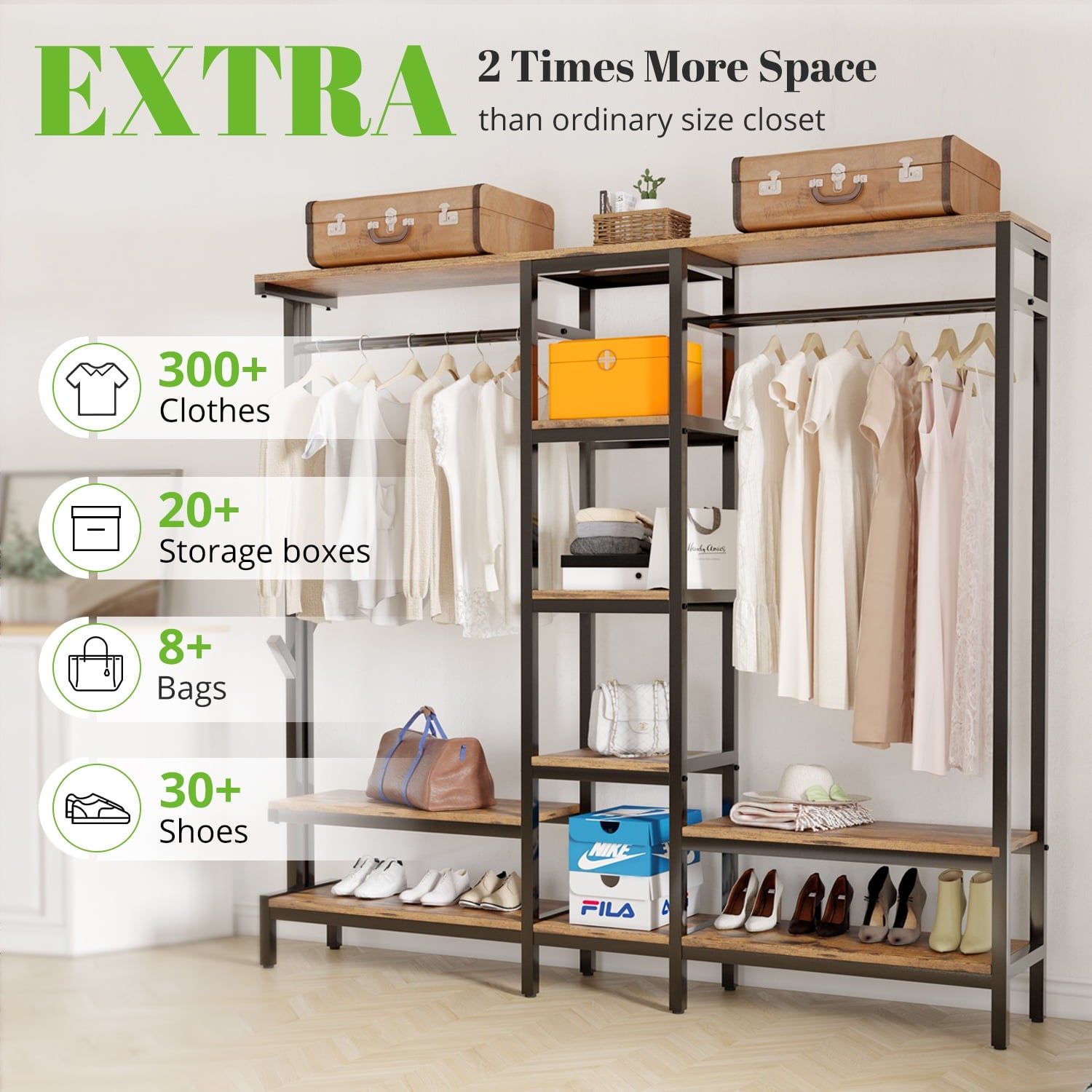 HOKEEPER XL Freestanding Closet Organizer with Coat Rack