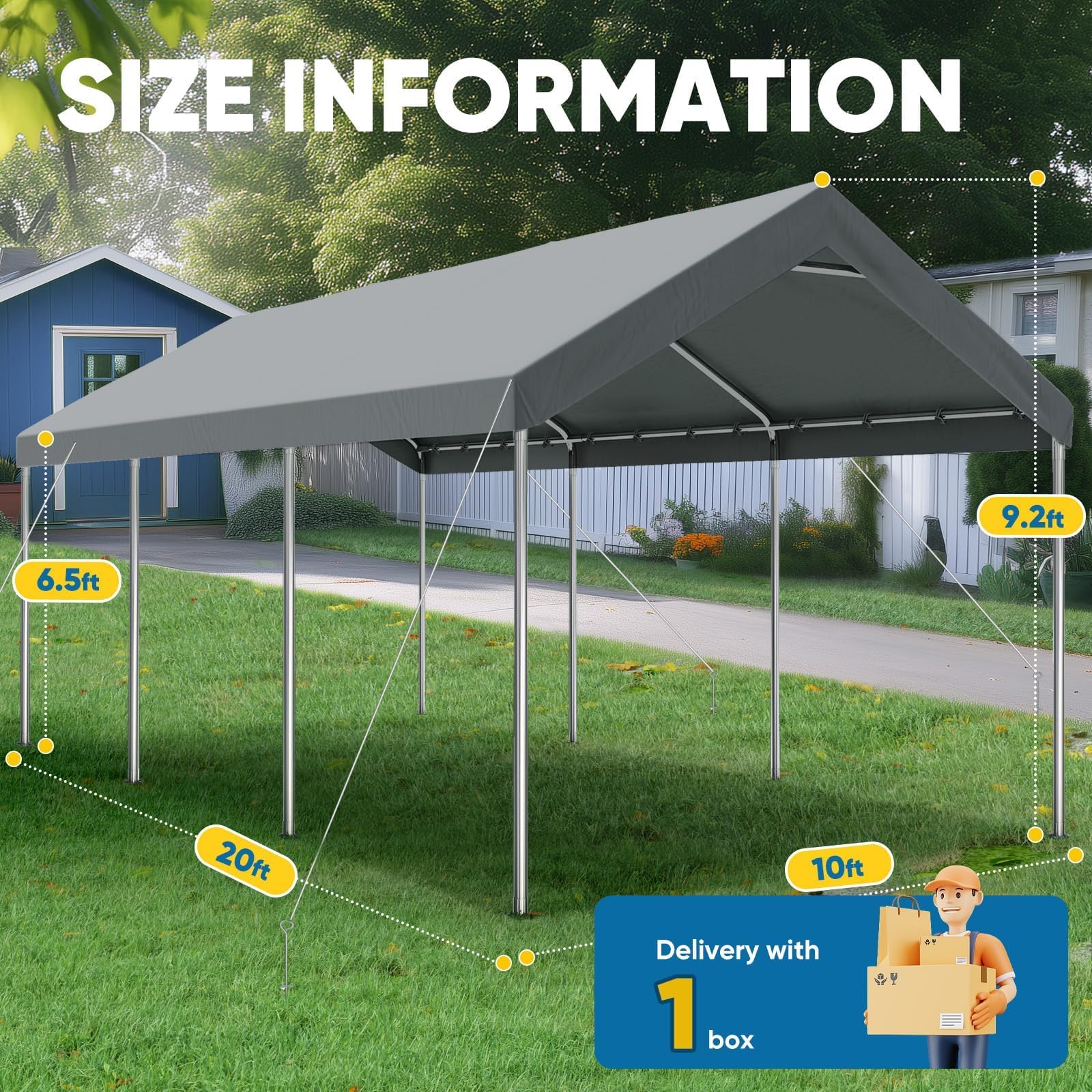 Quictent 10'x20' Reinforced Carport with Hanging Edge - Gray