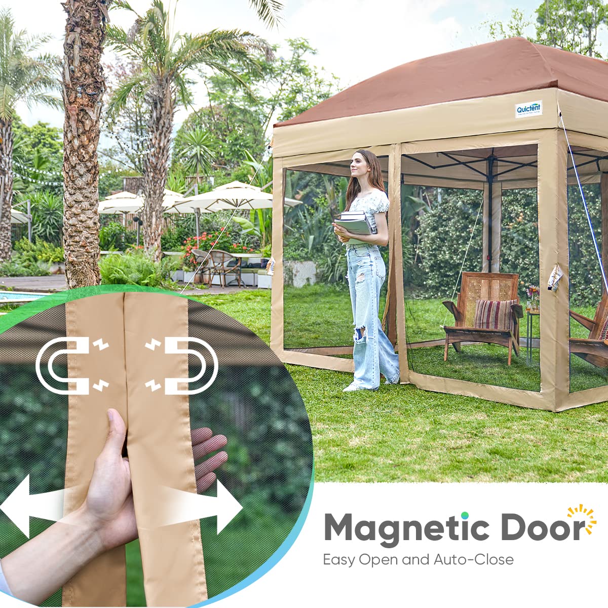 Quictent 6.6'x6.6' Screened Pop up Canopy - Khaki