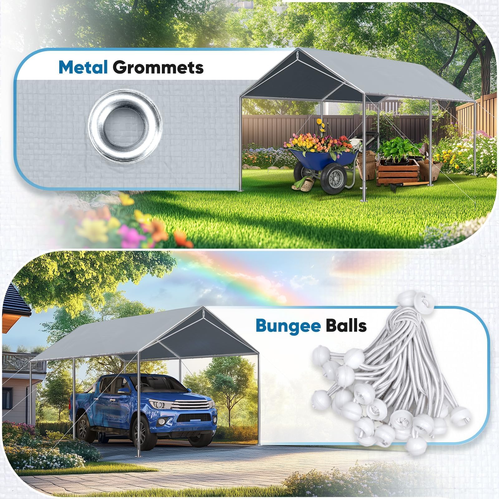 Quictent 10'x20' Carport Replacement Cover with Bungees - Gray