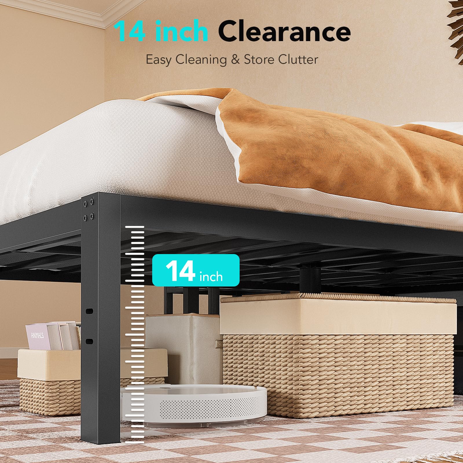 TATAGO 16" 3500lbs Heavy-Duty Steel King Bed Frame