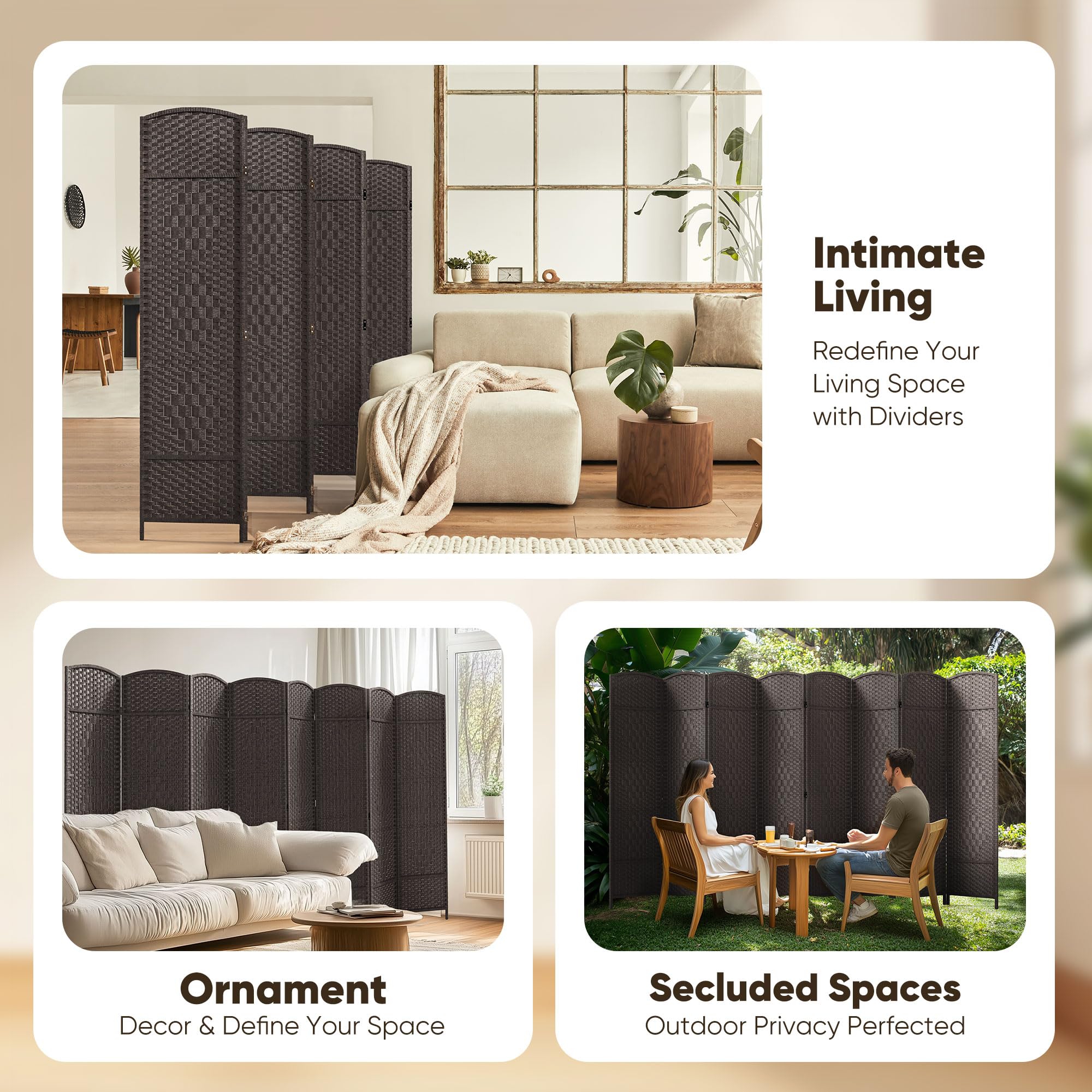 JOSTYLE Extra Wide Privacy Screen - Espresso (8-Panel)