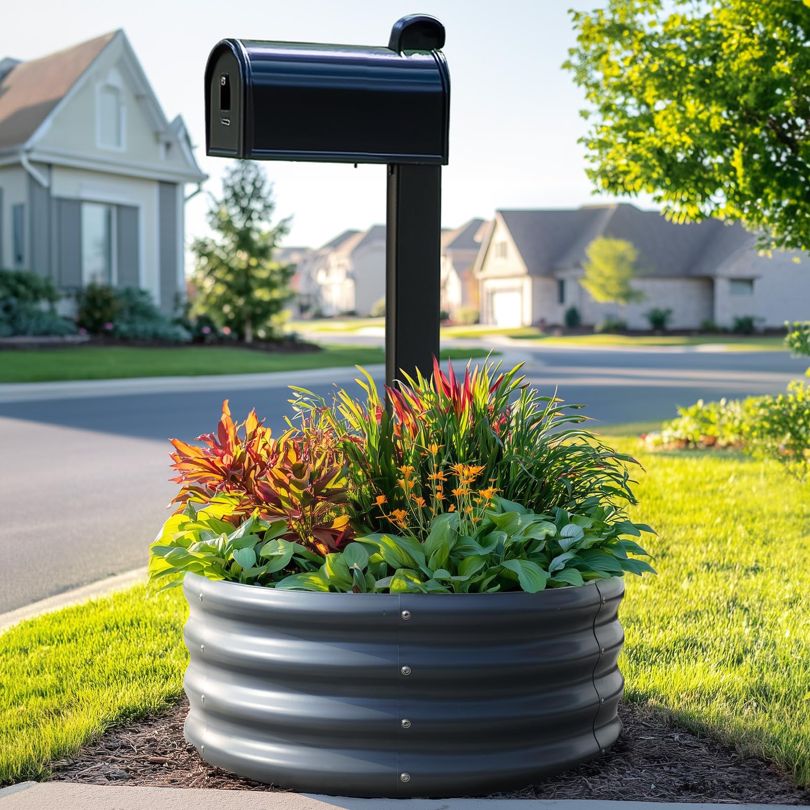 KING BIRD 24"x24"x12" Round Planter Box (2-Pack) - Dark Grey