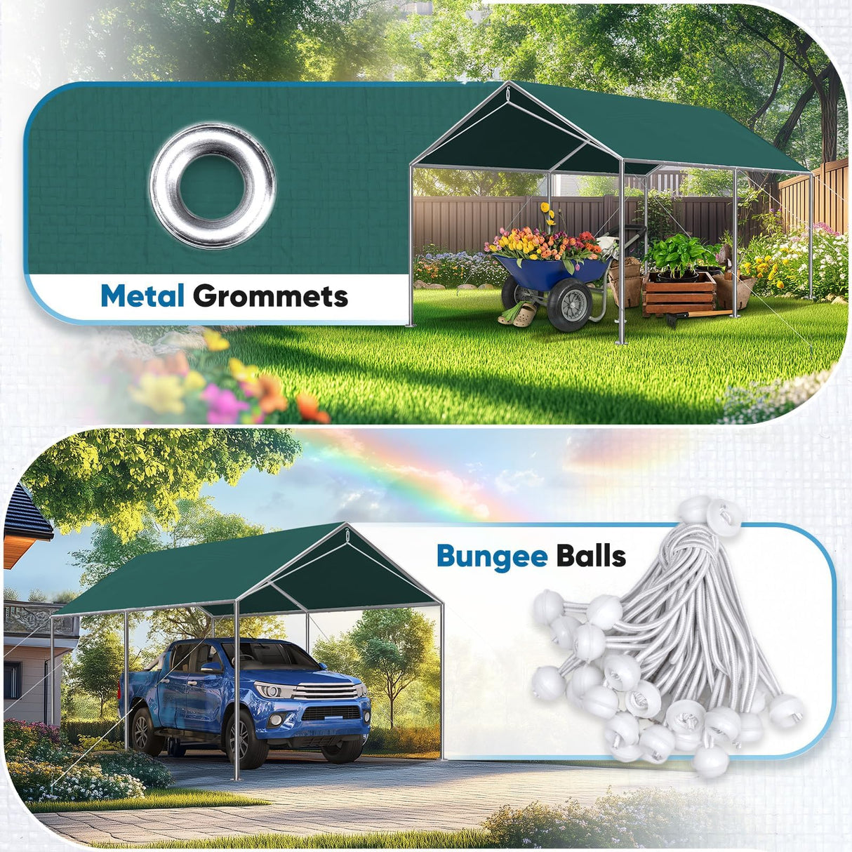 Quictent 10'x20' Carport Replacement Cover with Bungees - Green