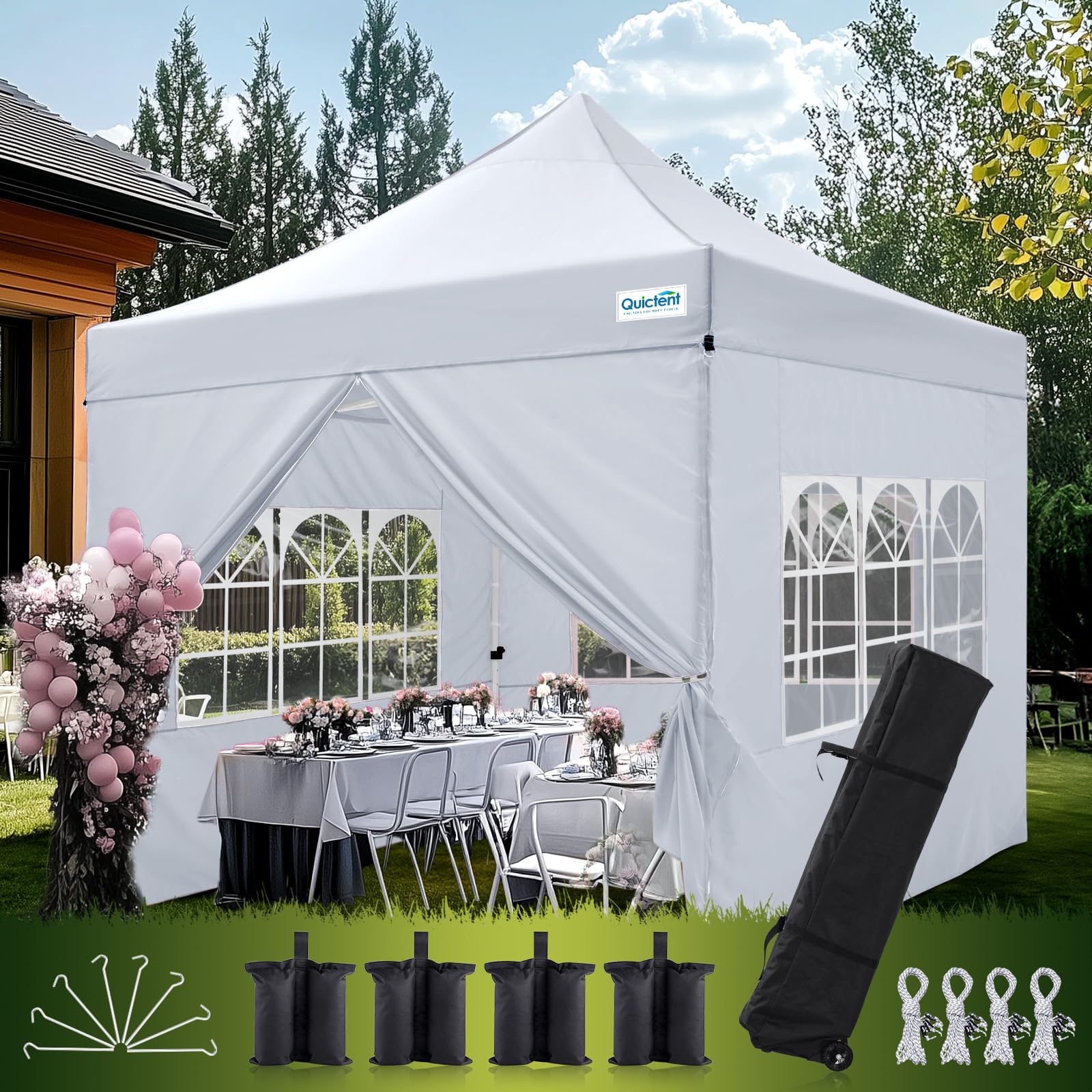 Quictent 10'x20' Heavy Duty Pop Up Canopy with Sidewalls - White