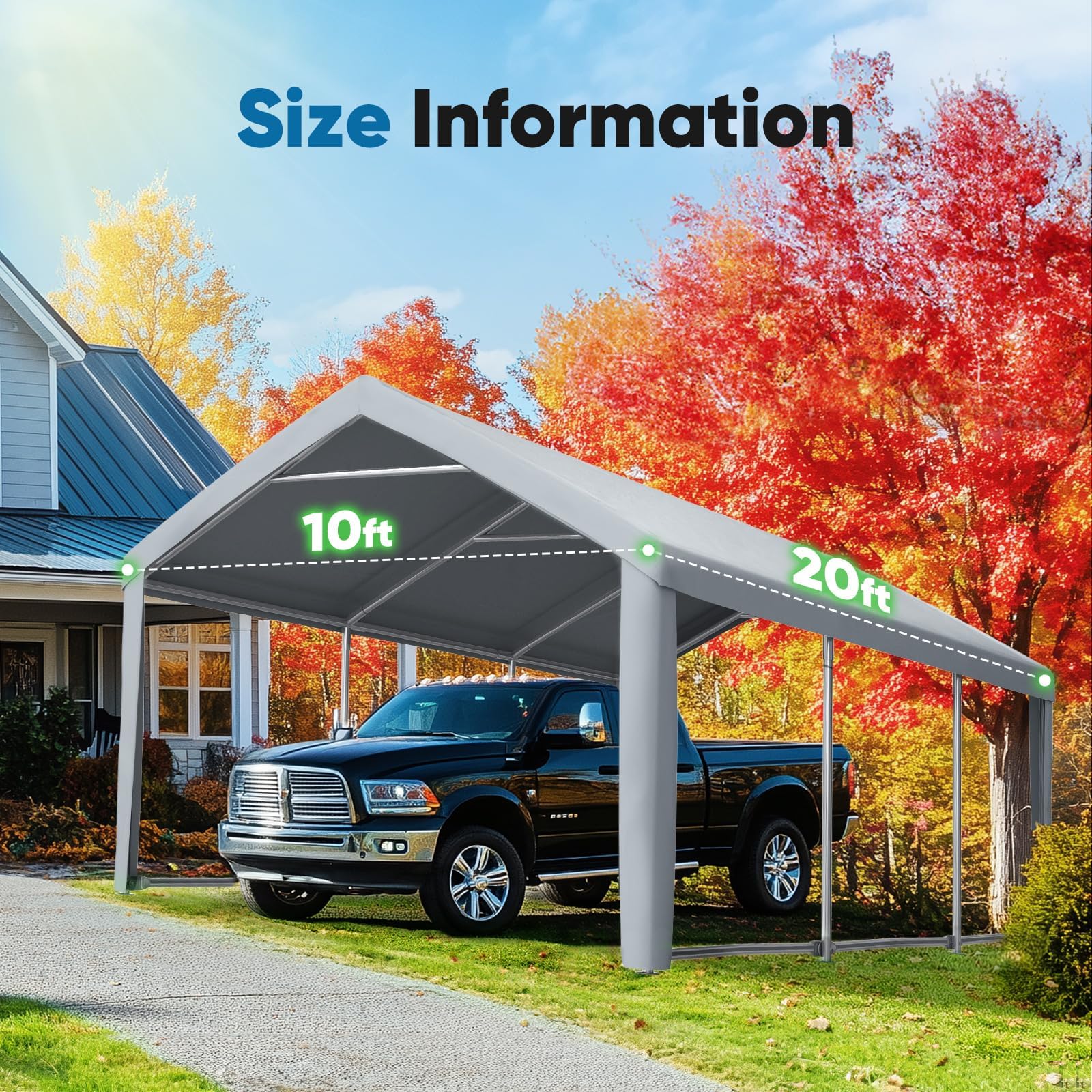 Quictent 10'x20' Carport Replacement Cover with Leg Cloth - Gray