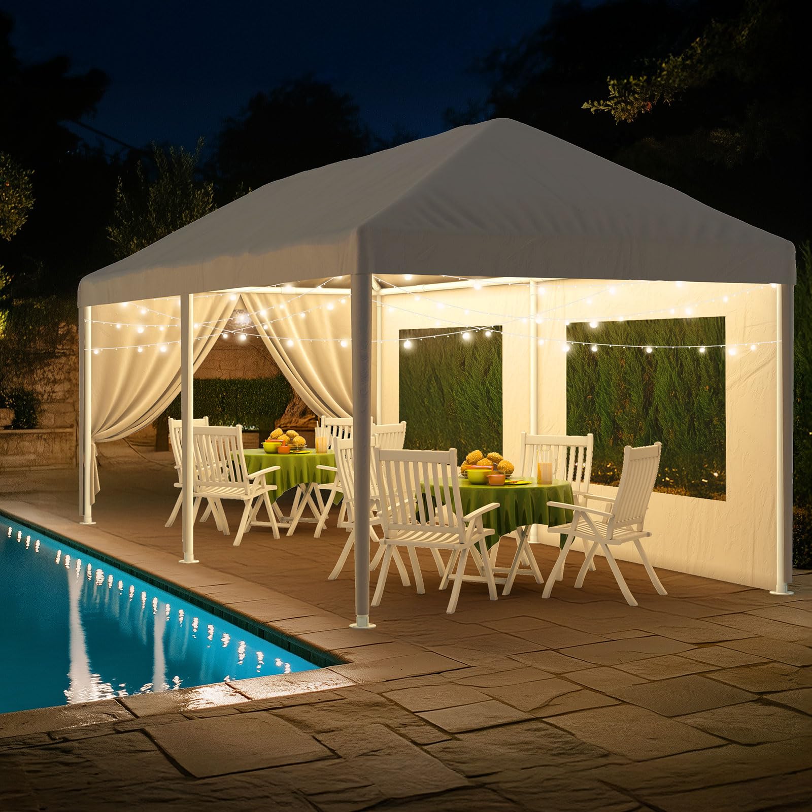 Quictent 10'x20' Heavy Duty Party Tent with Mesh Windows - White