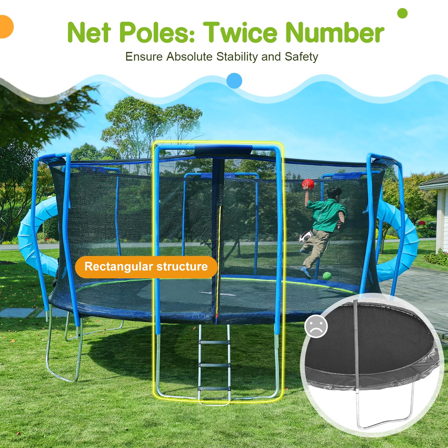 Zupapa 1500LBS 10FT No-Gap Trampoline with Safety Enclosure Net