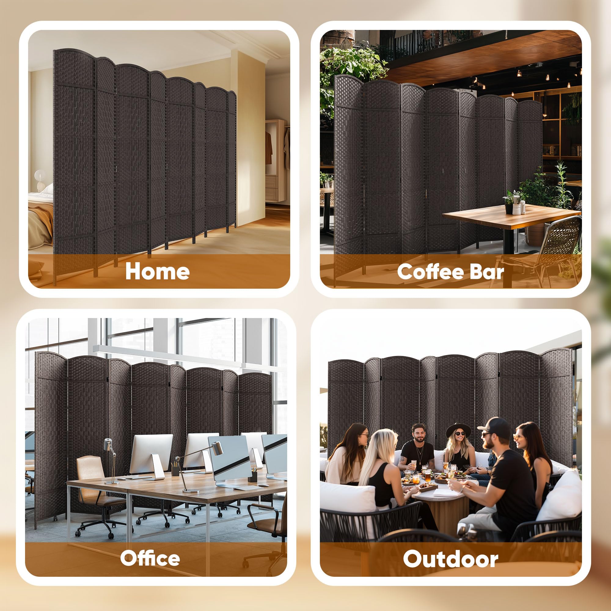 JOSTYLE Extra Wide Privacy Screen - Espresso (8-Panel)