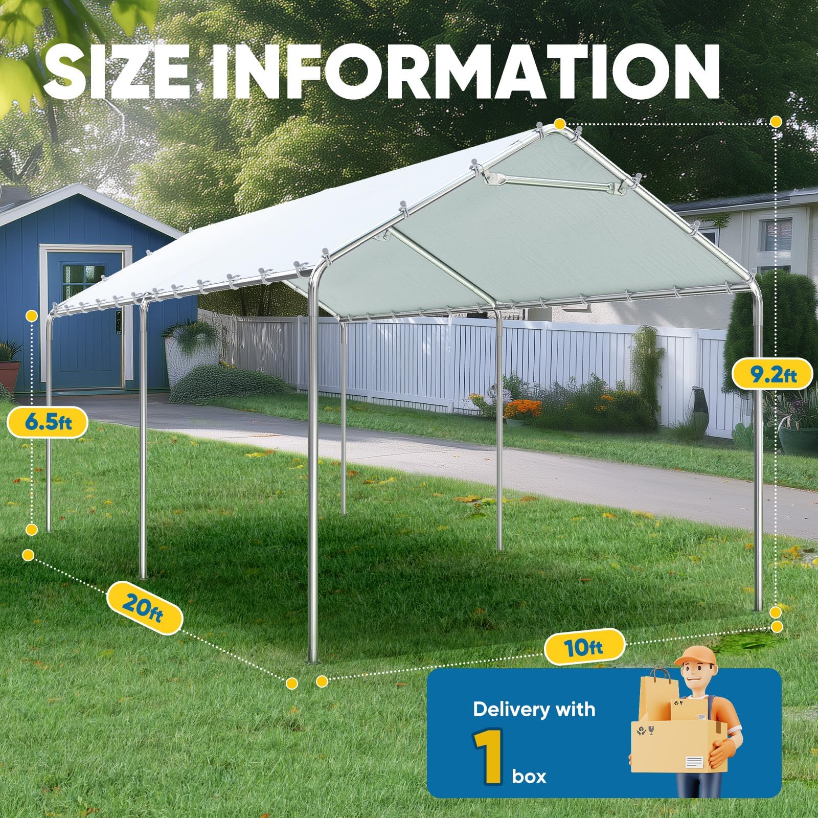 Quictent 10'x20' Galvanized Steel Carport Canopy - White