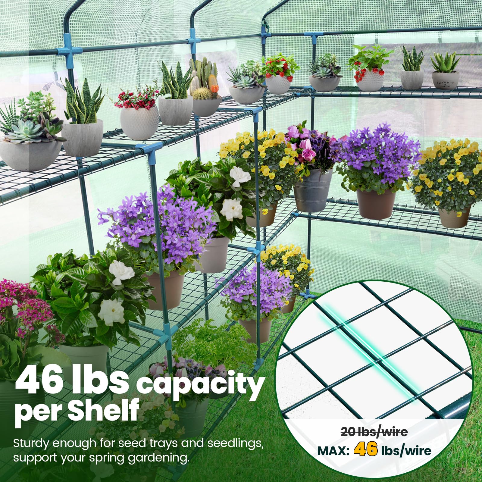 KING BIRD 84"x56"x77' Walk-in Greenhouse with 20 Shelves - Green