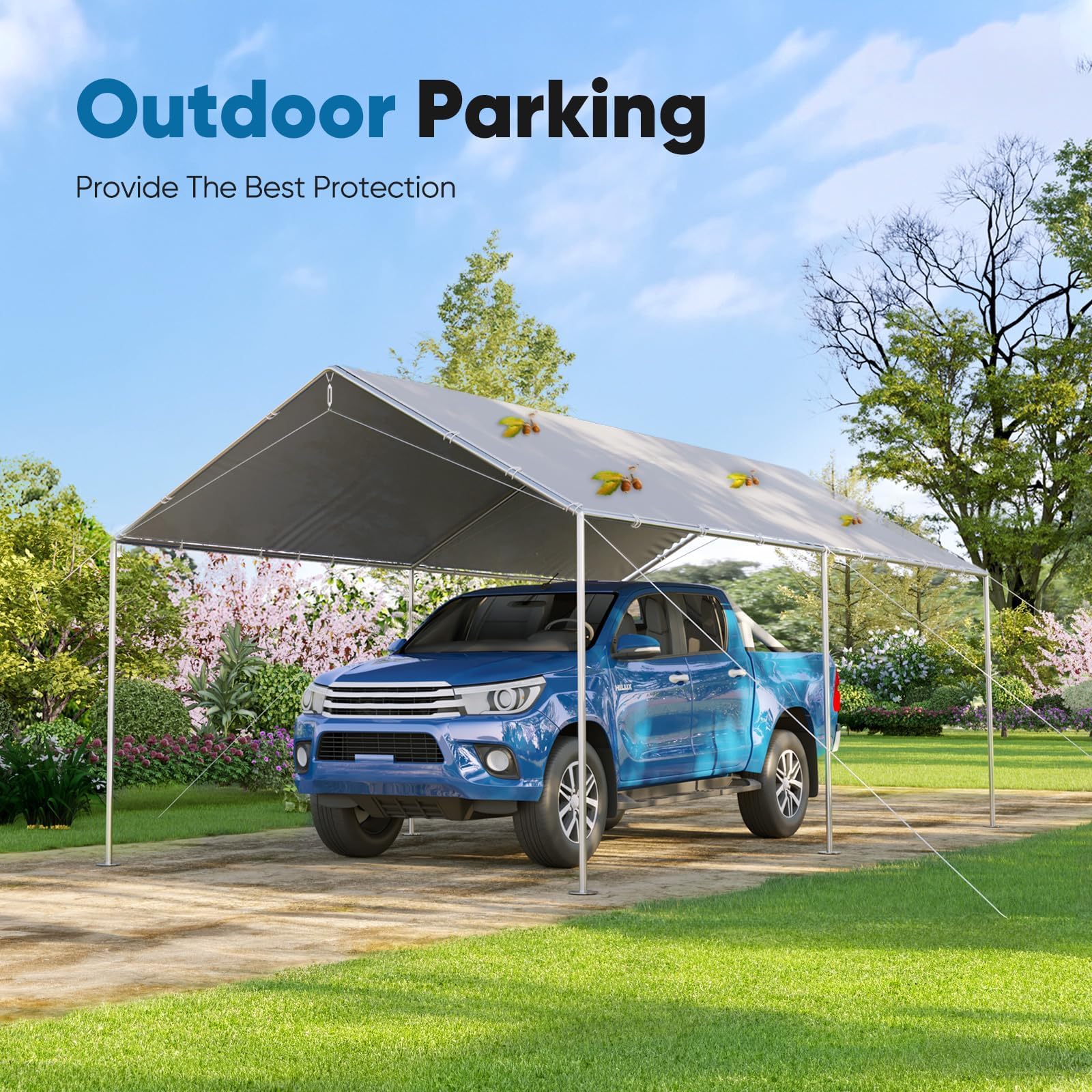 Quictent 10'x20' Carport Replacement Cover with Bungees - Gray