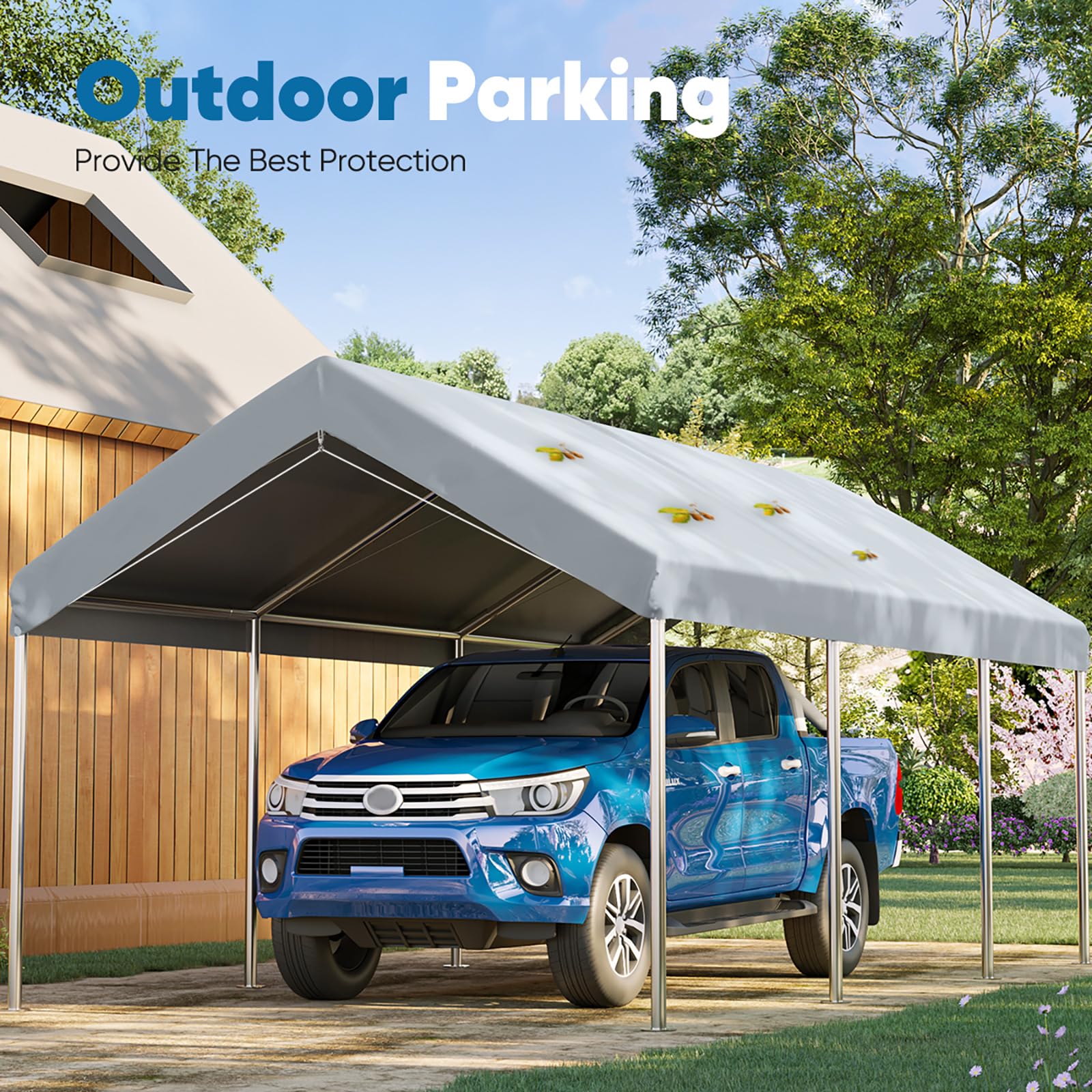Quictent 10'x20' Galvanized Steel Car Carport- Gray