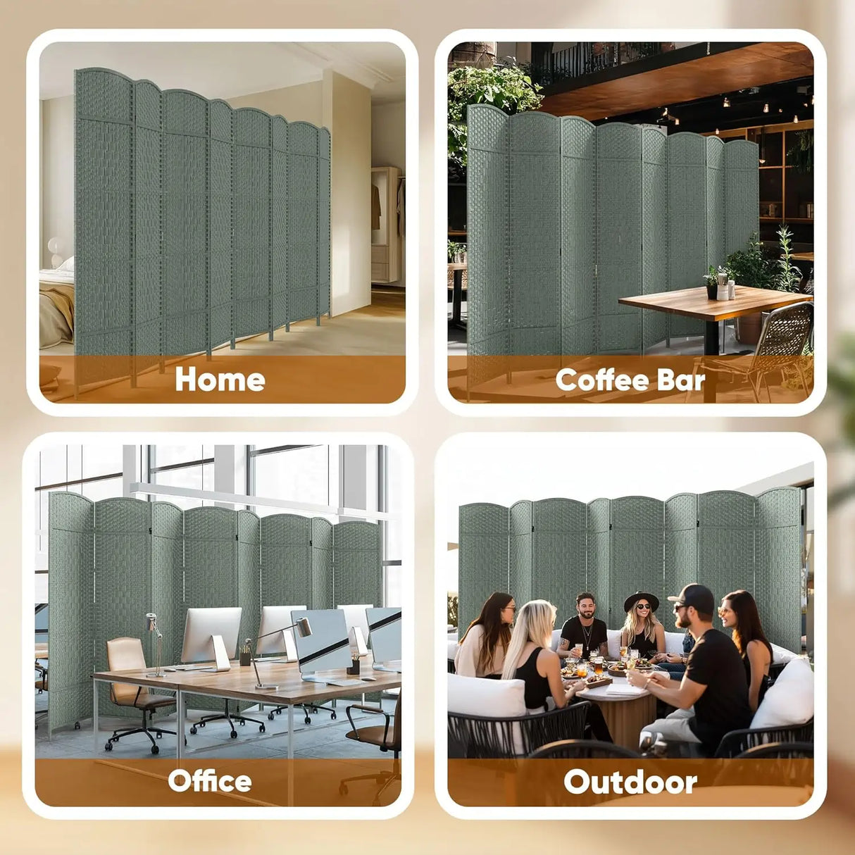 JOSTYLE 6FT Tall Extra Wide Double-Weave Privacy Screen（8 Panel ）