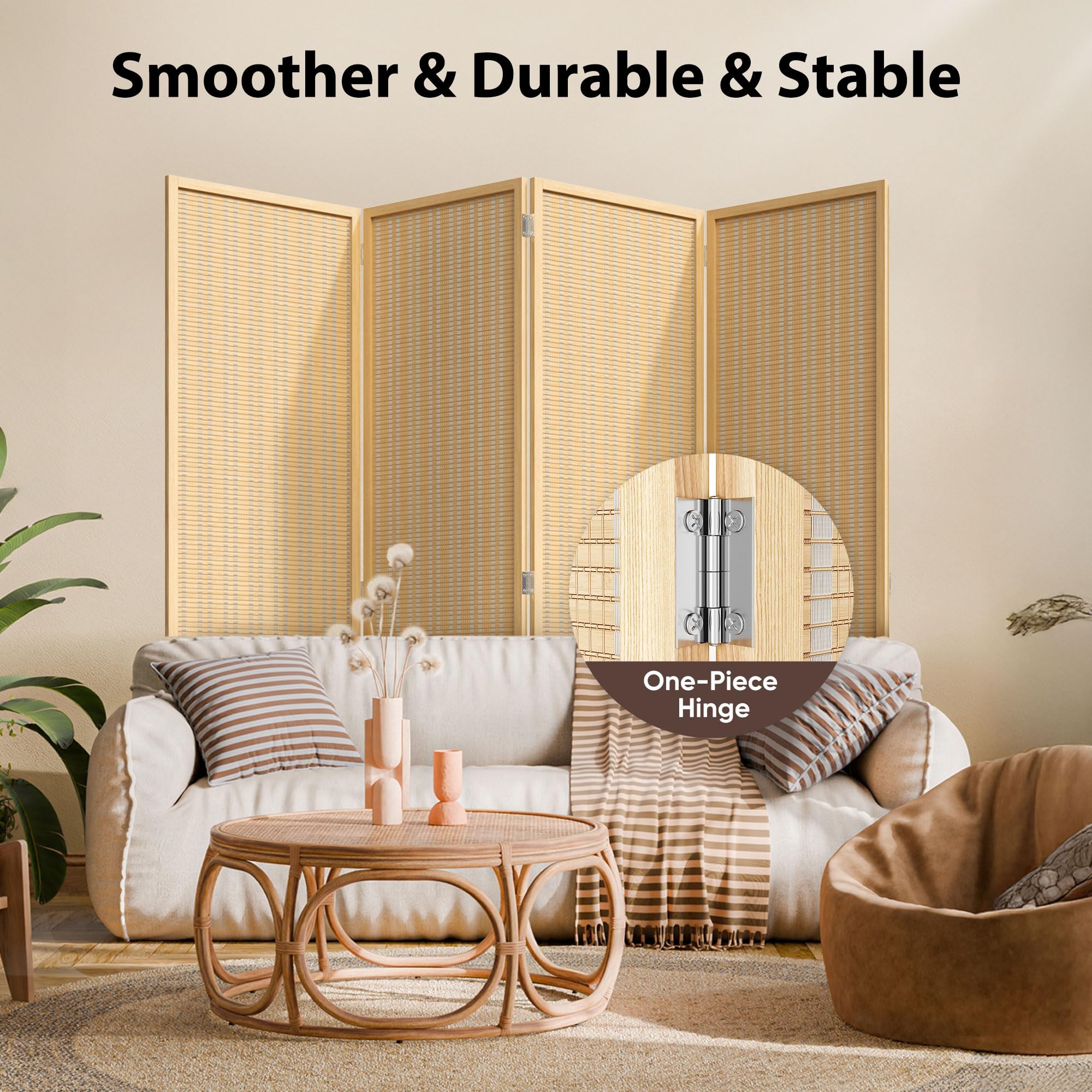 JOSTYLE 6ft Bamboo Room Divider - Beige (4-Panel)