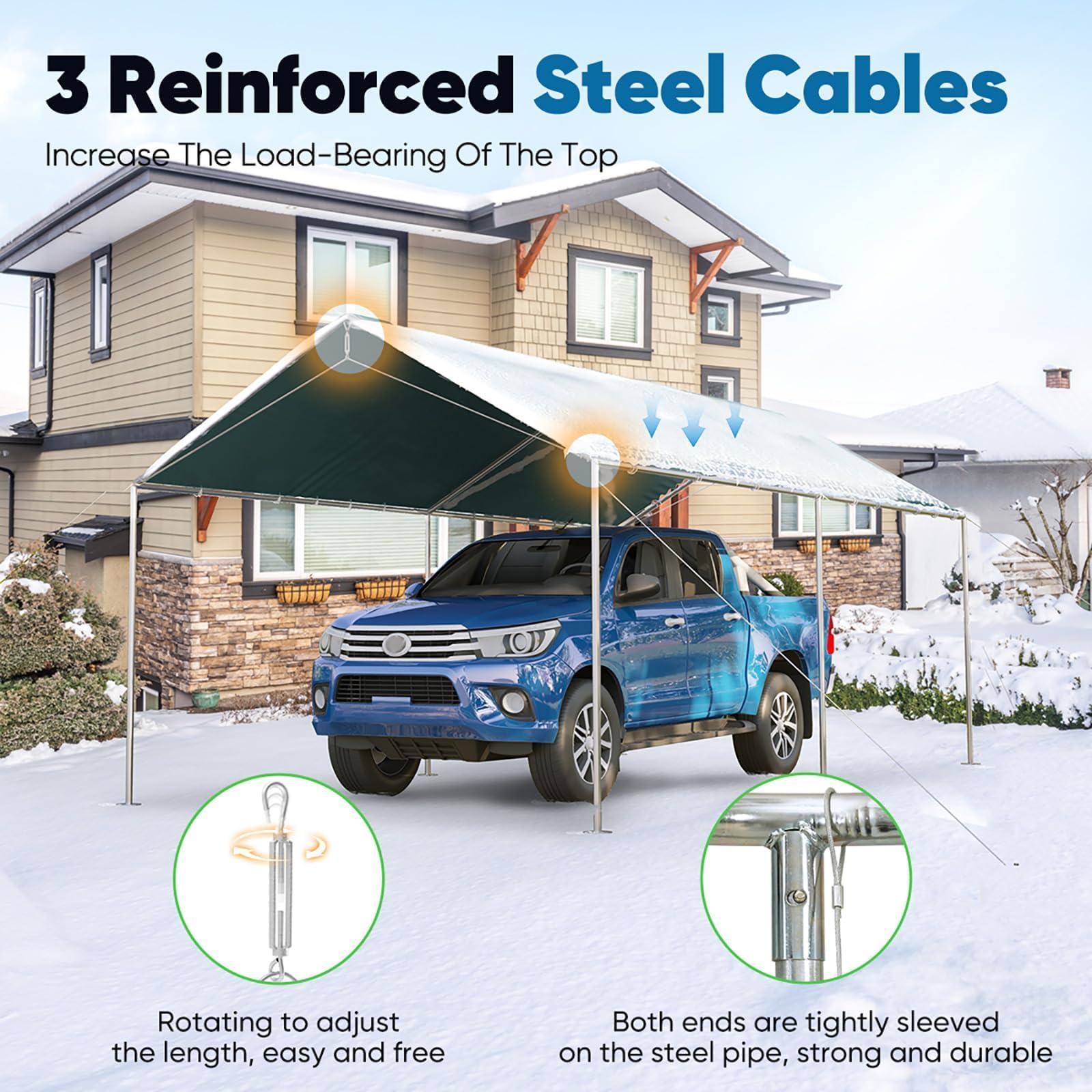 Quictent 10'x15' Galvanized Car Canopy - Green