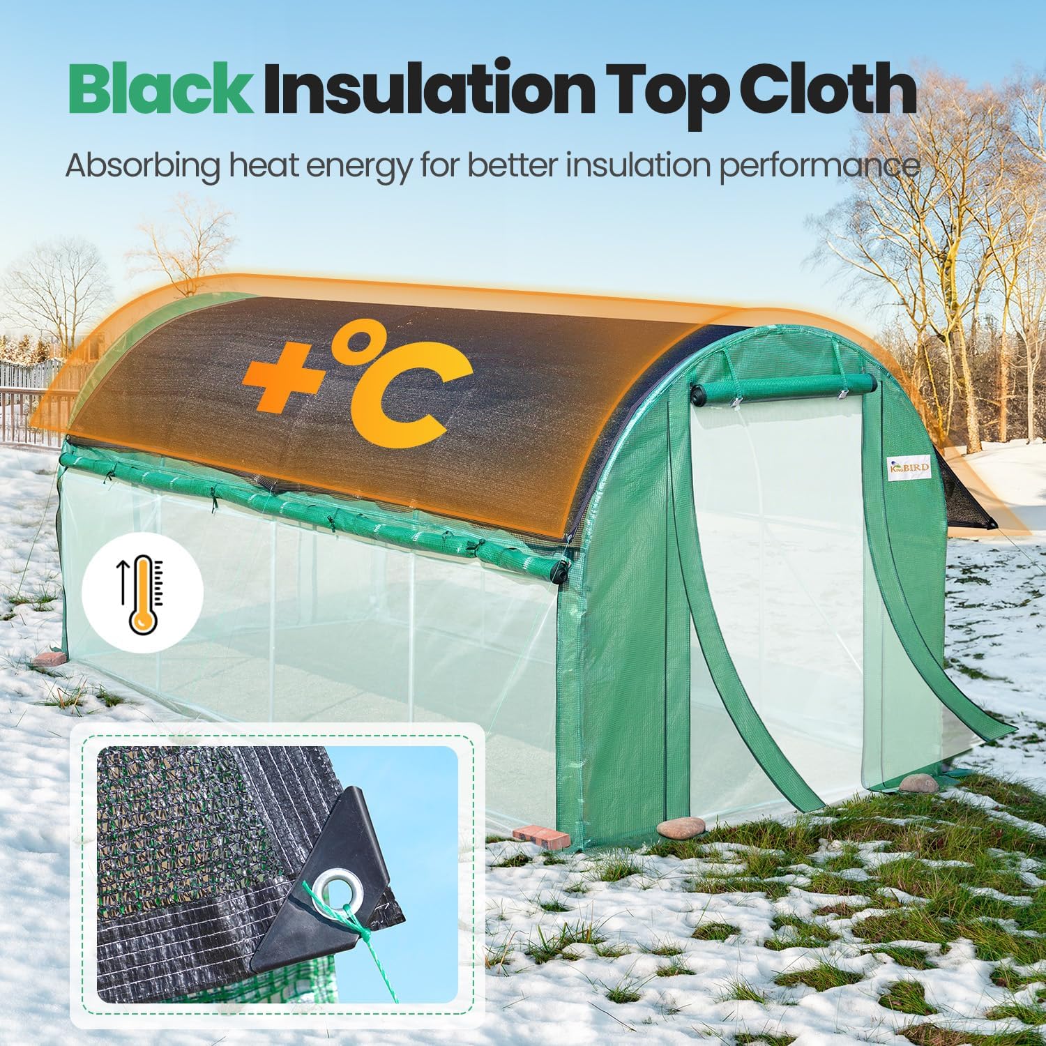 KING BIRD 15'x6.6'x6.6' Walk-in Greenhouse - Green