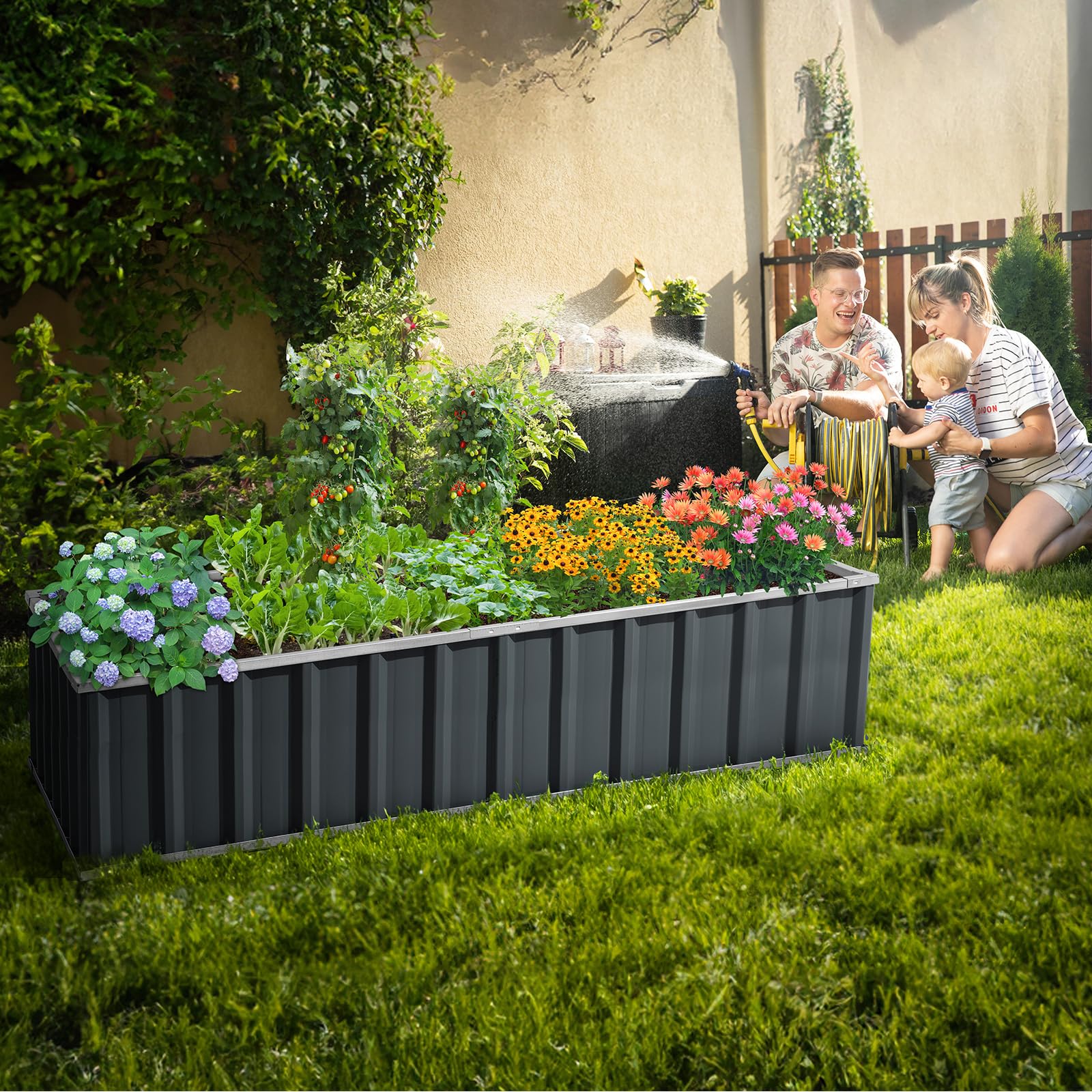KING BIRD 68"x36"x18" Galvanized Raised Garden Bed - Dark Grey