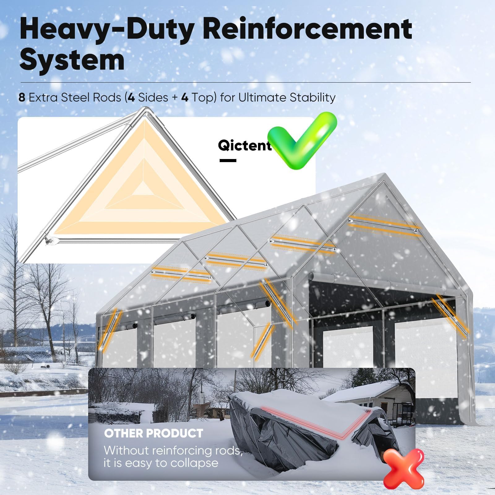 Quictent 10'x20' Heavy Duty Carport Tent with Ventilation Windows - Gray