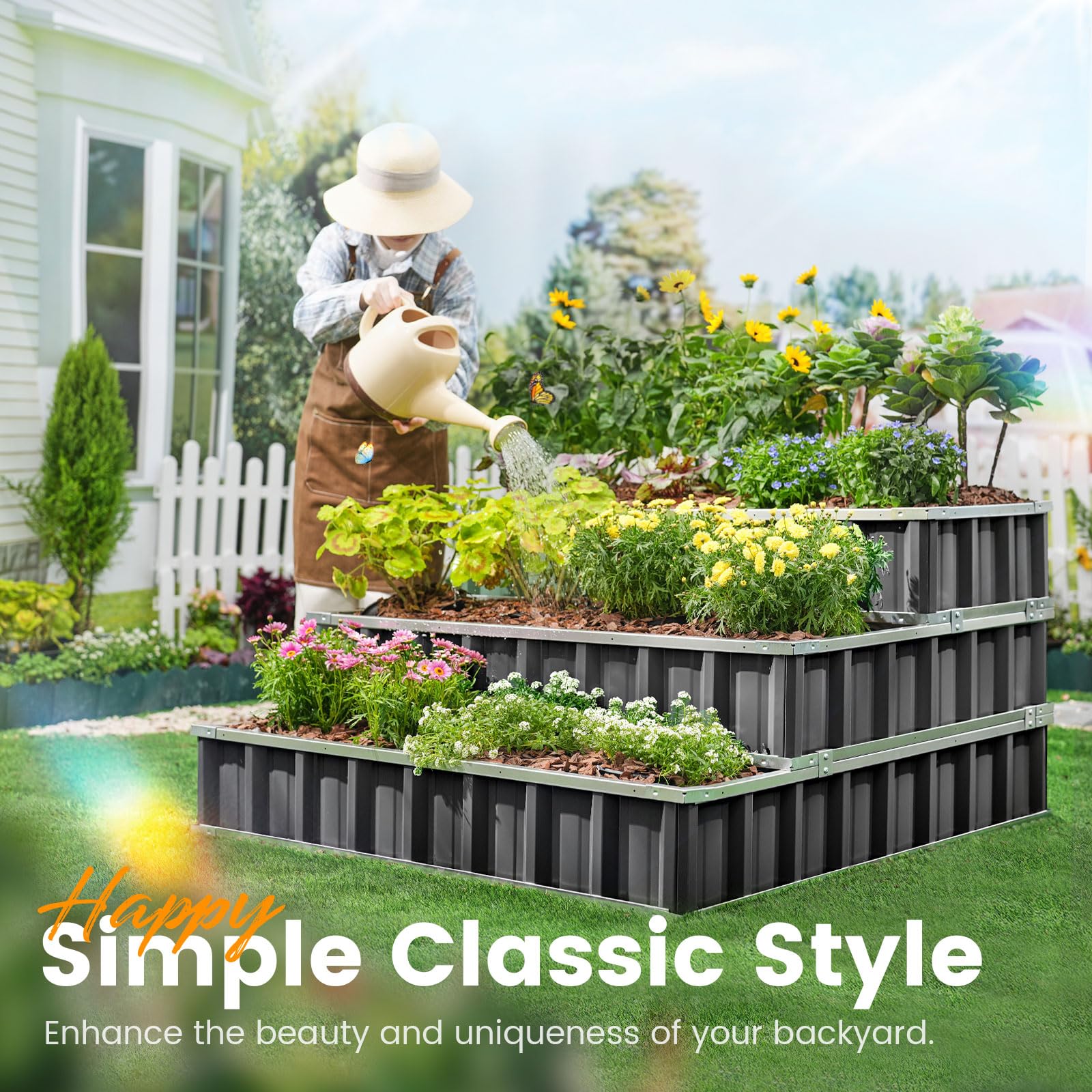 KING BIRD 46"x46"x23.6" 3-Tier Garden Bed - Dark Grey